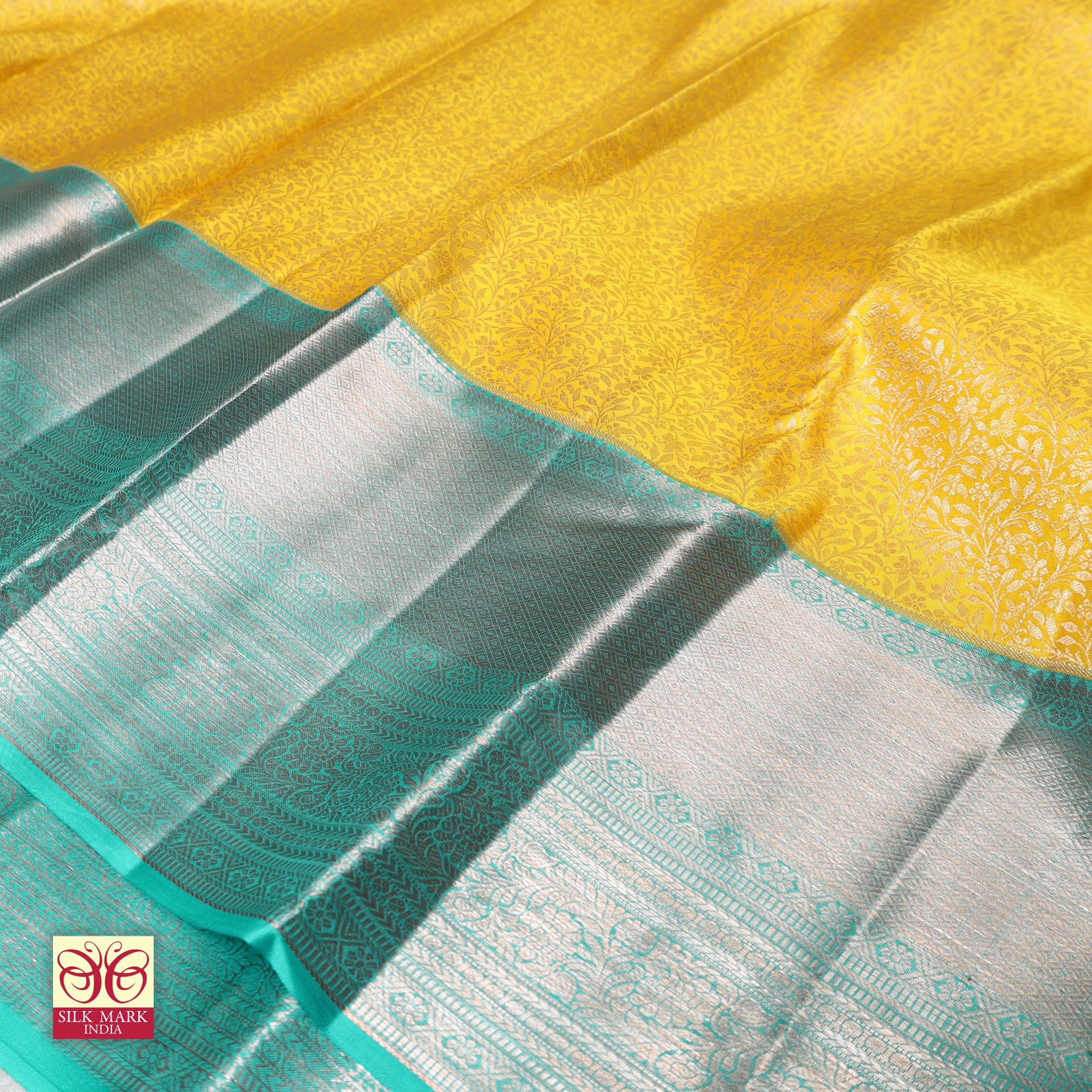 Yellow With Sea Green Gold  Zeri Subalaya Wedding Silk Saree