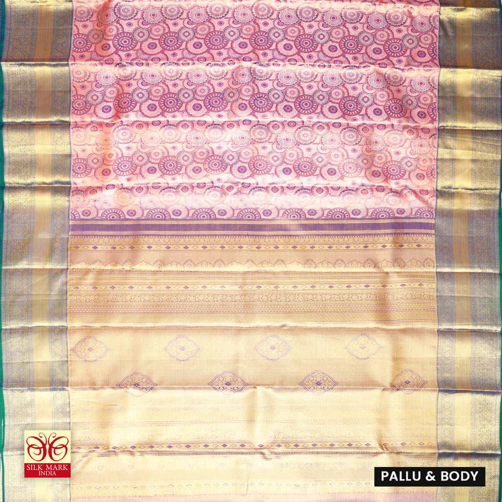 Pastel Pink With Green Gold  Zeri Subalaya Wedding Silk Saree