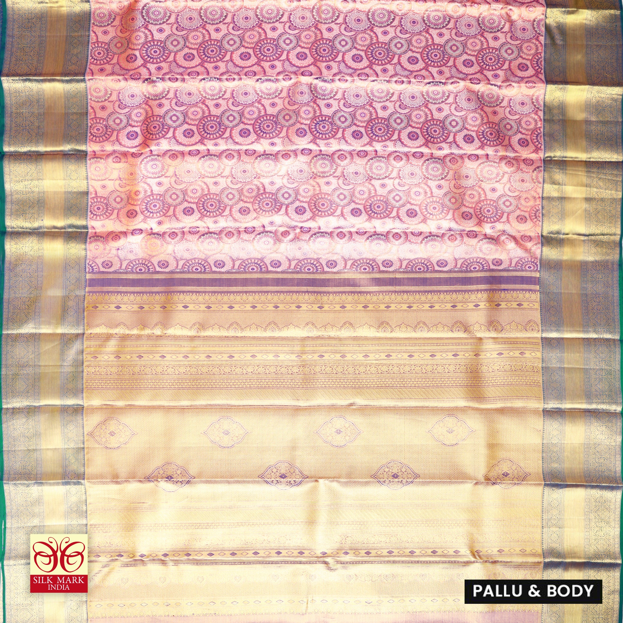 Pastel Pink With Green Gold  Zeri Subalaya Wedding Silk Saree
