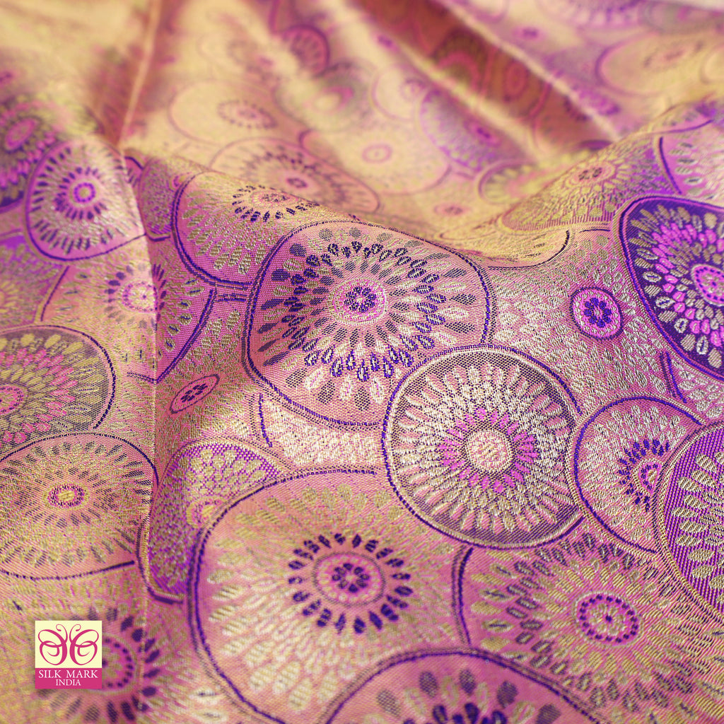 Pastel Pink With Green Gold  Zeri Subalaya Wedding Silk Saree