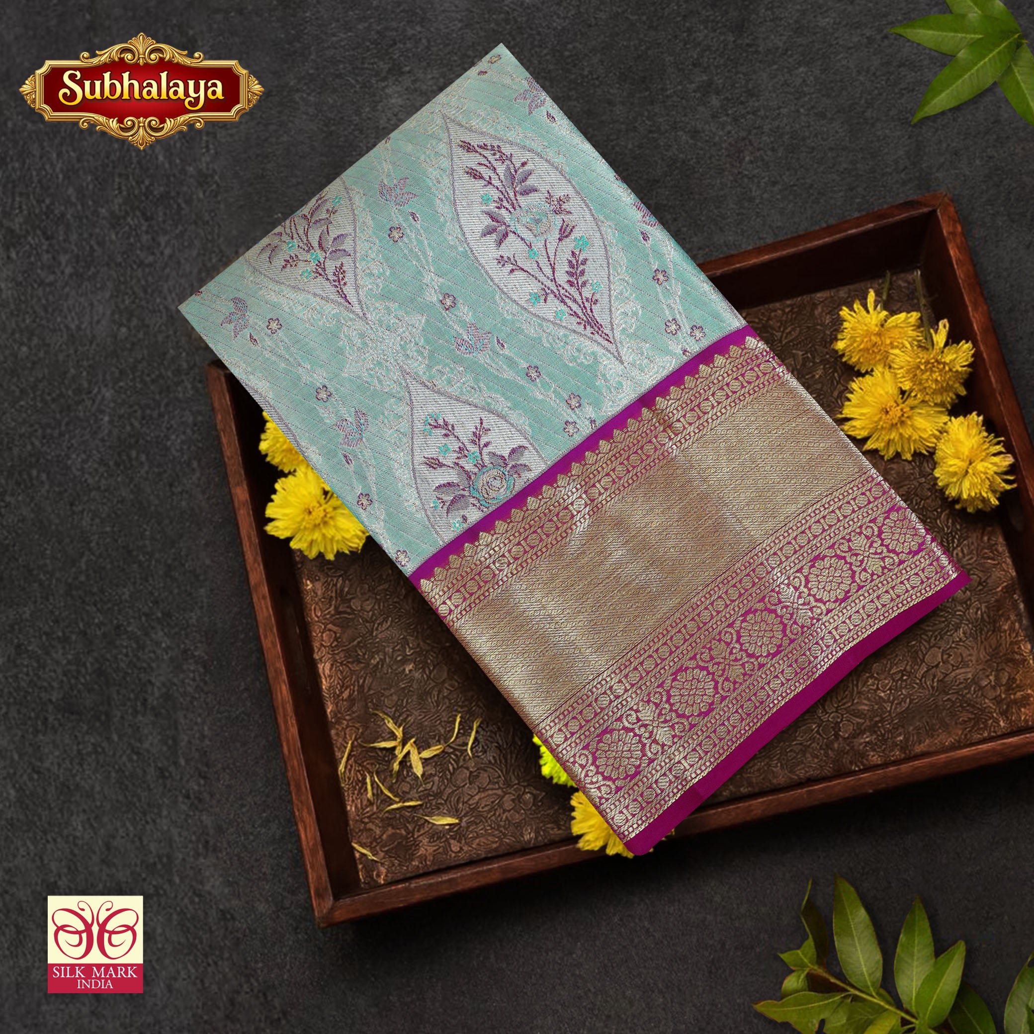 Sea Green With Magenta Pink Gold Zeri Tissue KanchipuramWedding Silk Saree