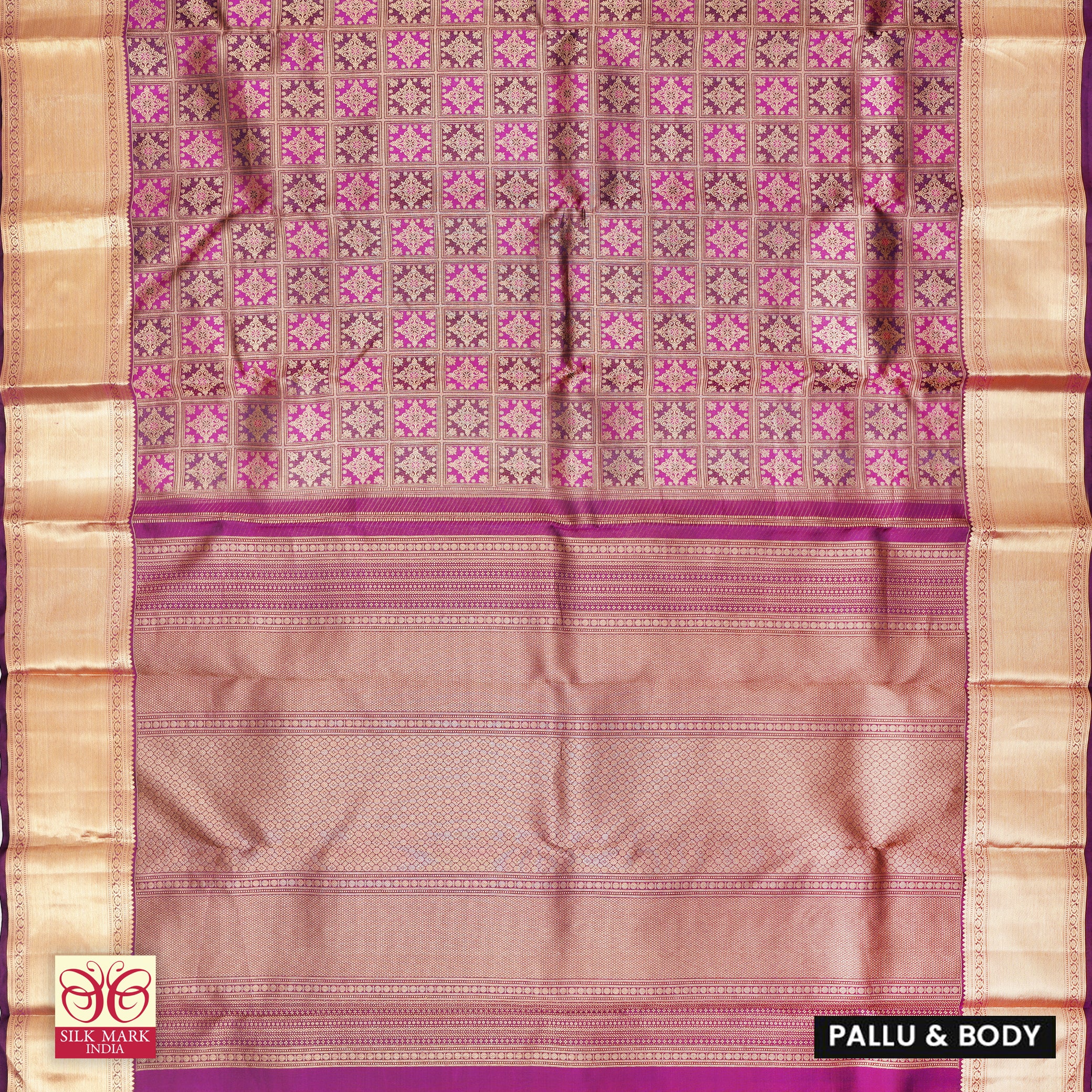 Deep Purple With Meganta Gold Zari border Subhalaya Wedding Silk Saree
