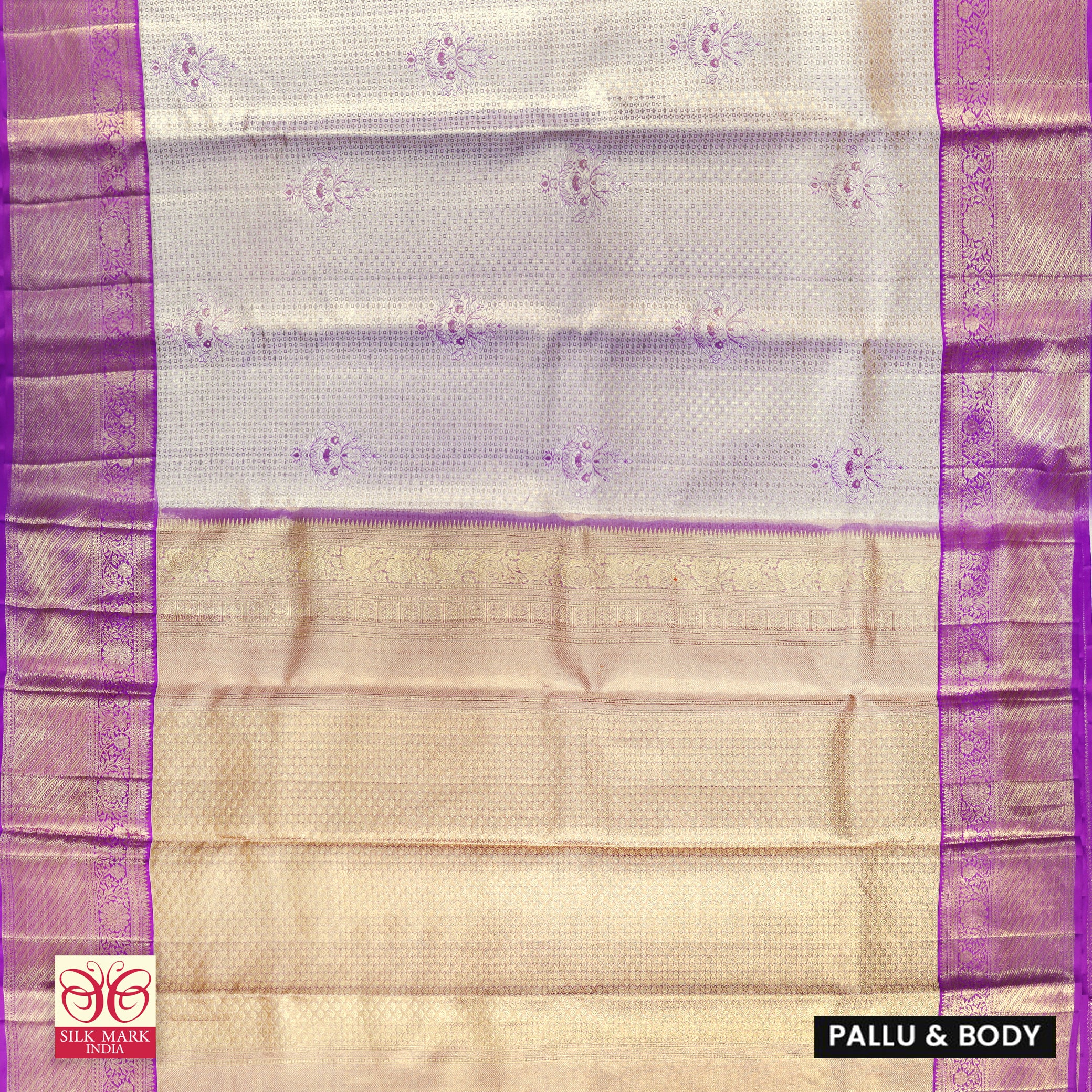 Golden Lavender With Purple Gold Zari border Tissue Wedding Silk Saree