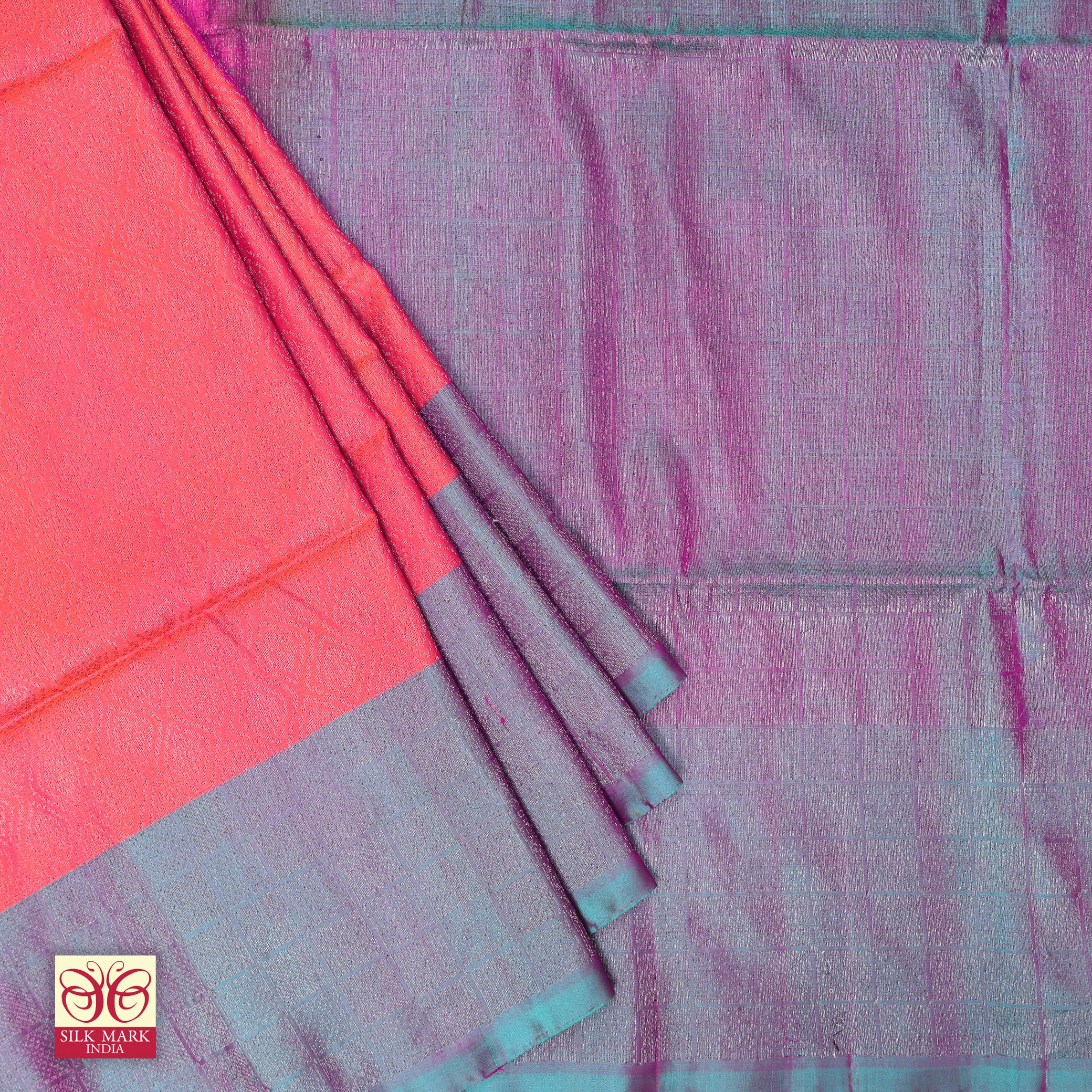 Peach Pink With Dual- Tone Violet Premium Pure Soft Silk Saree