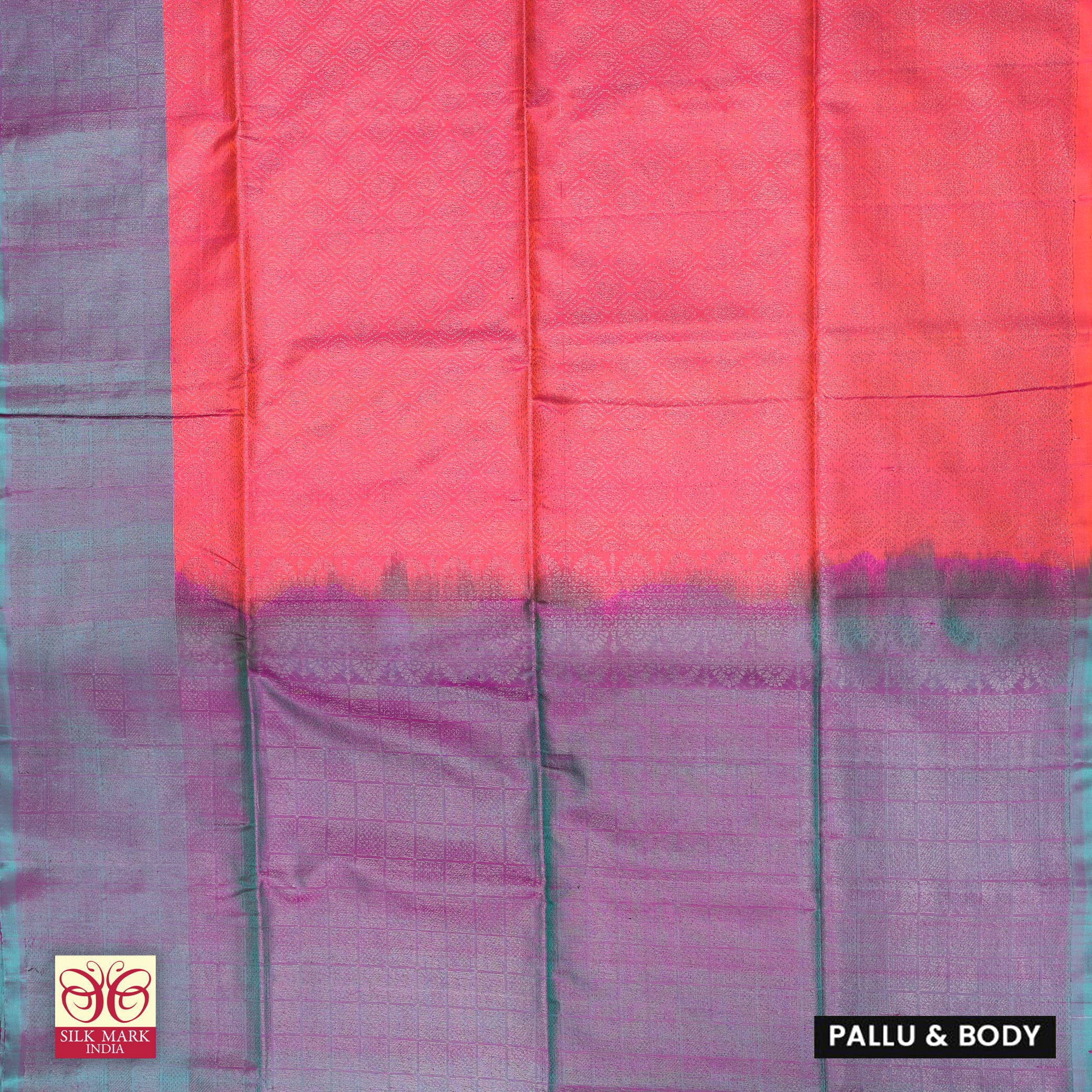 Peach Pink With Dual- Tone Violet Premium Pure Soft Silk Saree