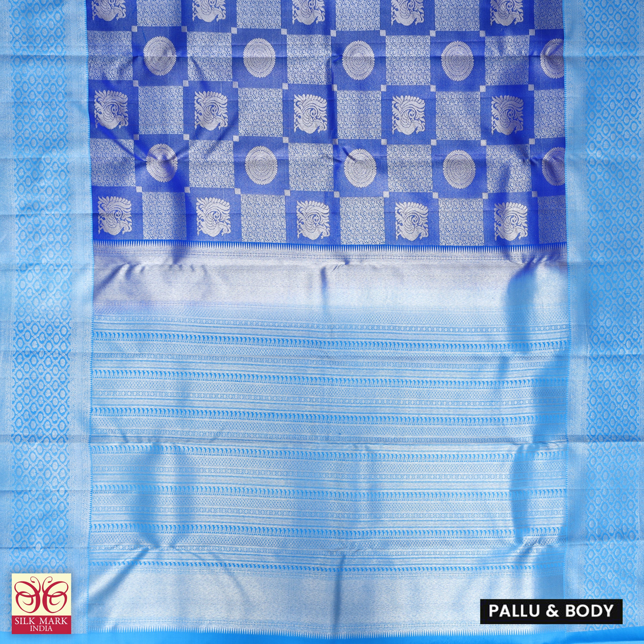 Royal Blue With Sky Blue Silver Zeri border Subalaya Wedding Silk Saree