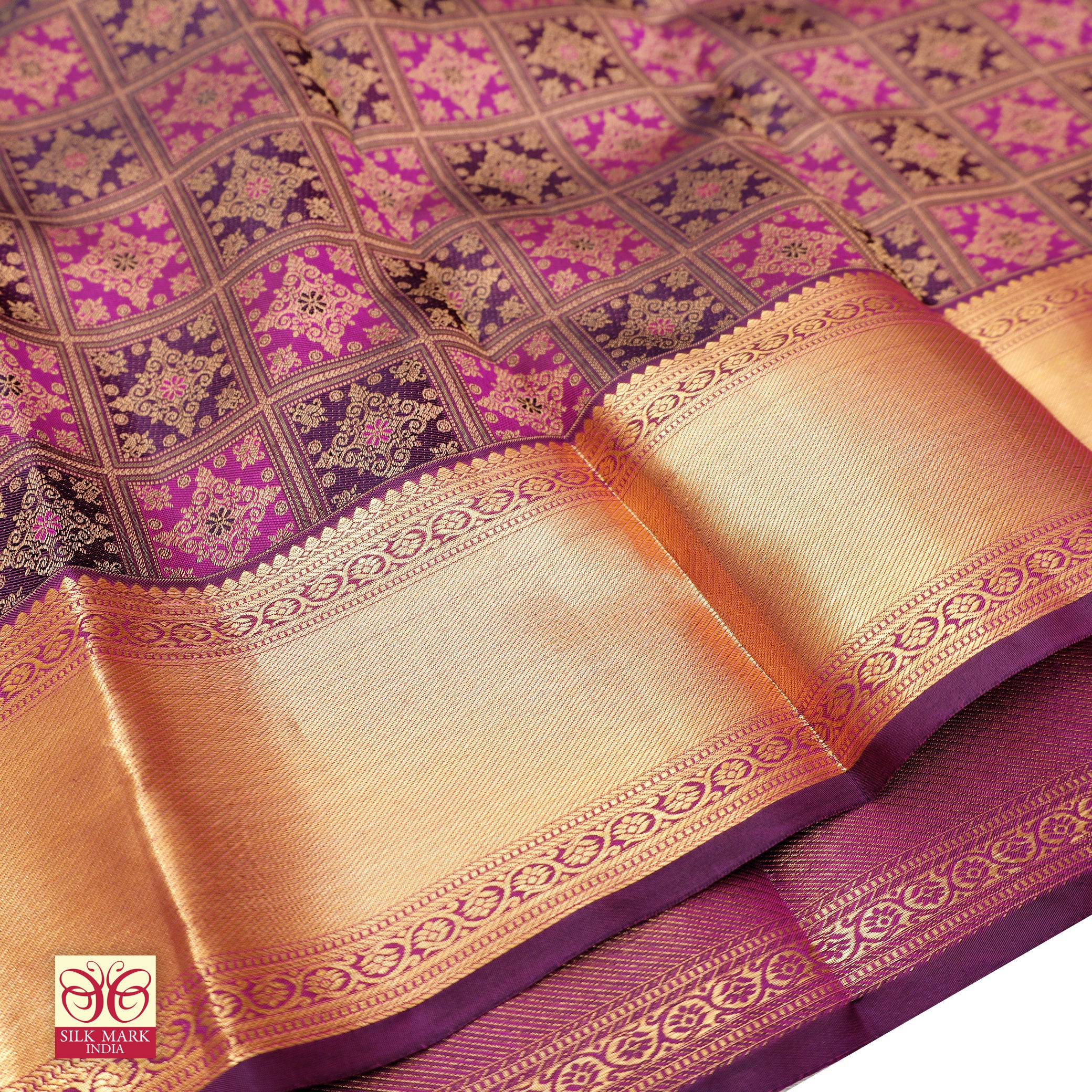 Deep Purple With Meganta Gold Zari border Subhalaya Wedding Silk Saree