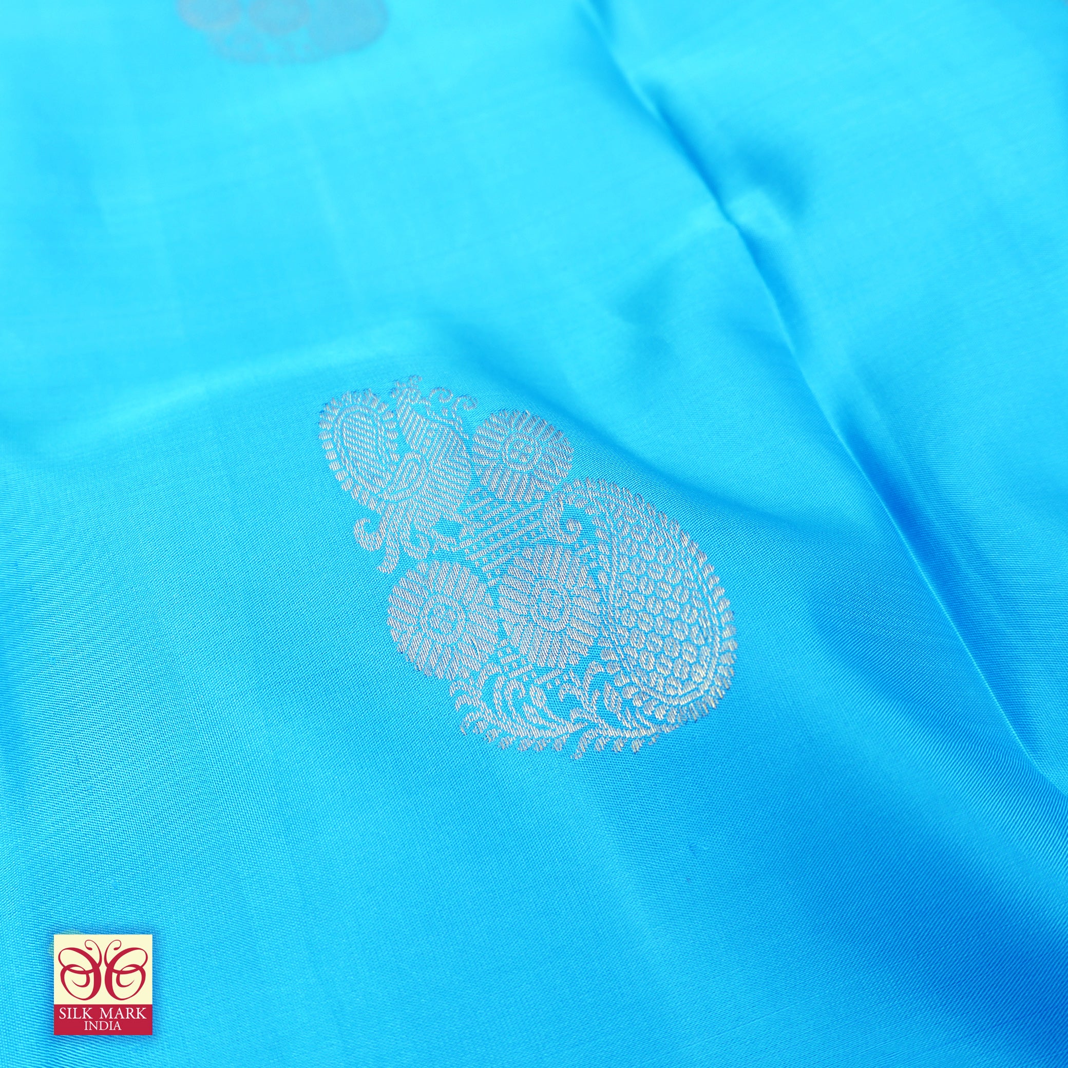 Sky Blue With Ink Blue Kanchipuram Pure Soft Silk Saree
