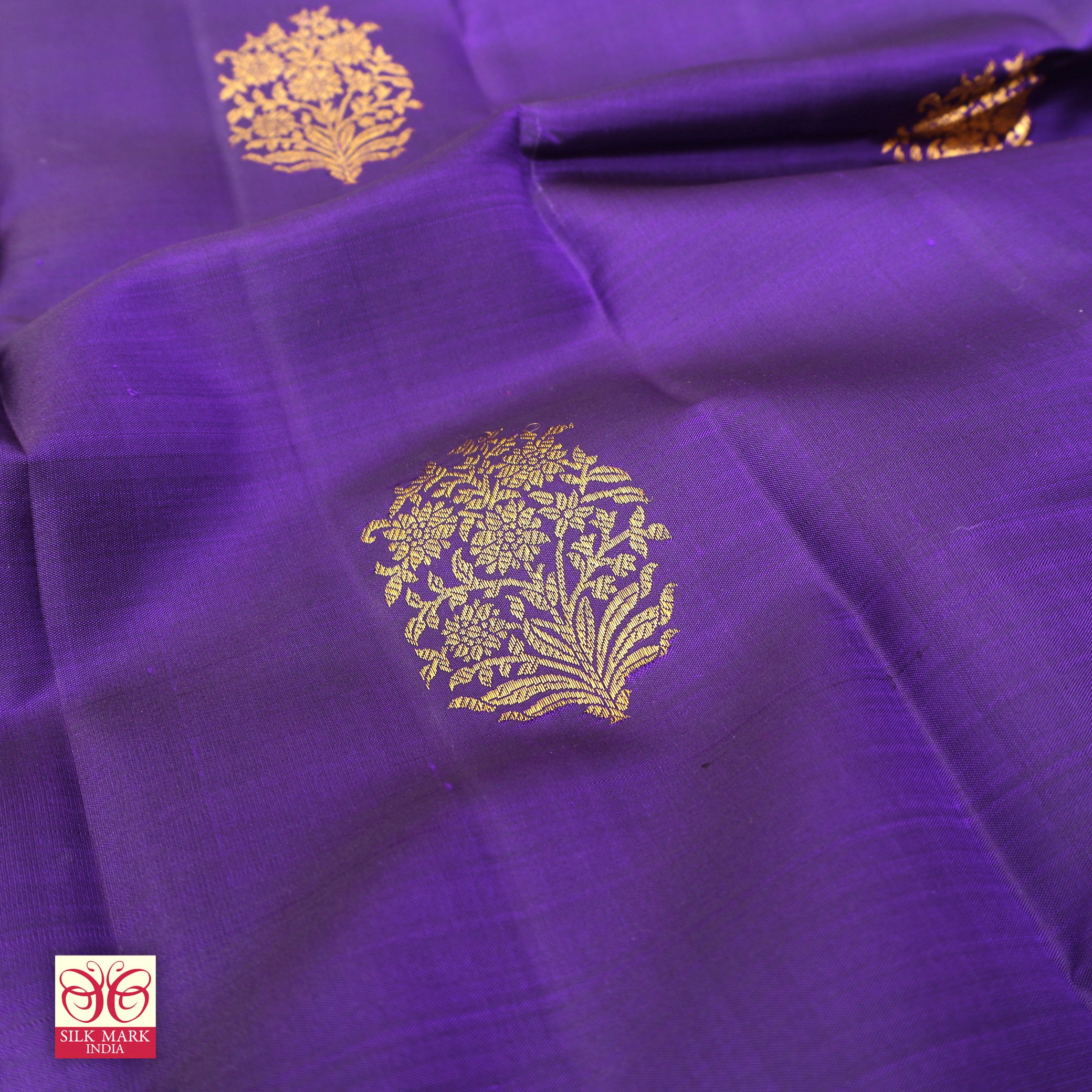 Purple With Orange Kanchipuram Pure Soft Silk Saree
