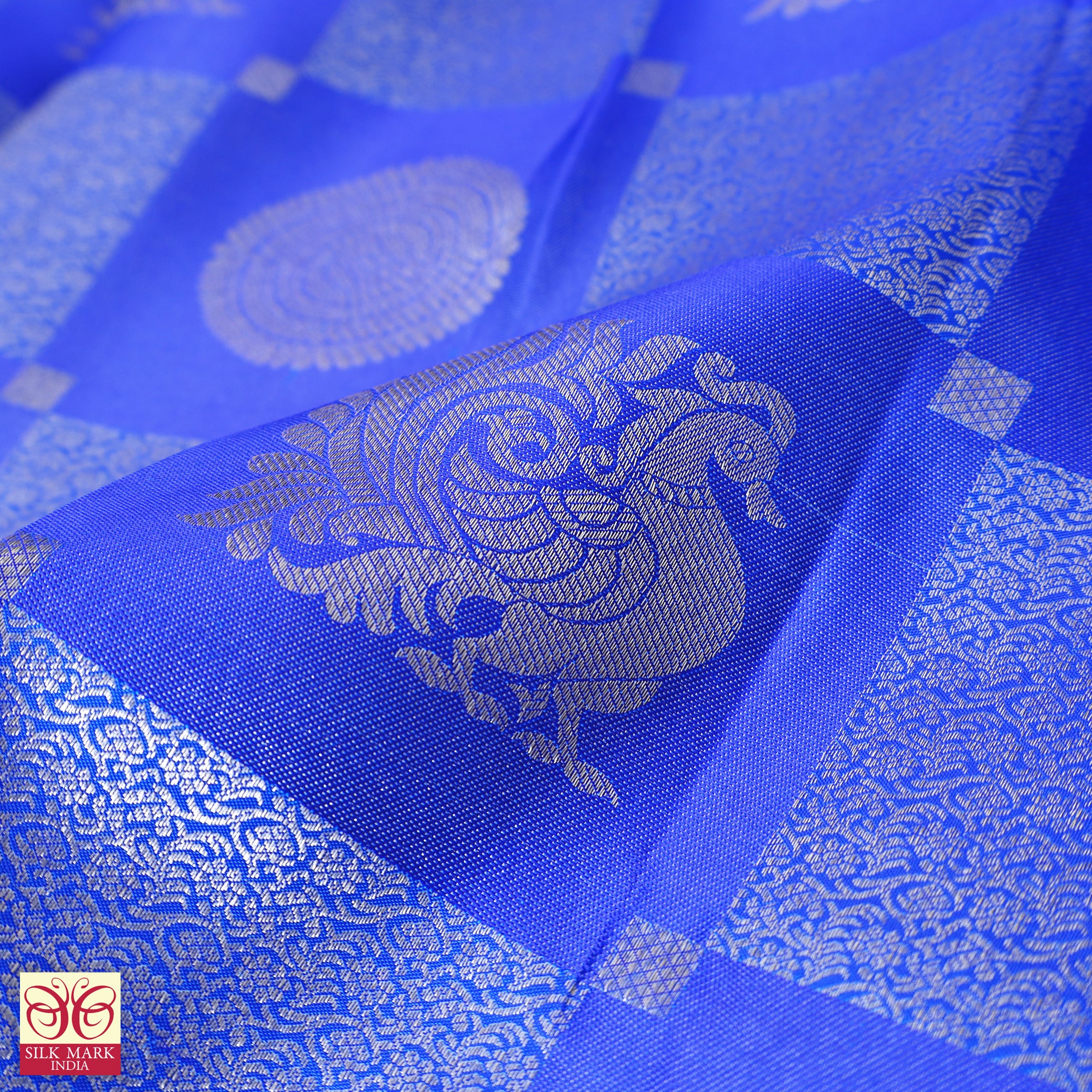 Royal Blue With Sky Blue Silver Zeri border Subalaya Wedding Silk Saree