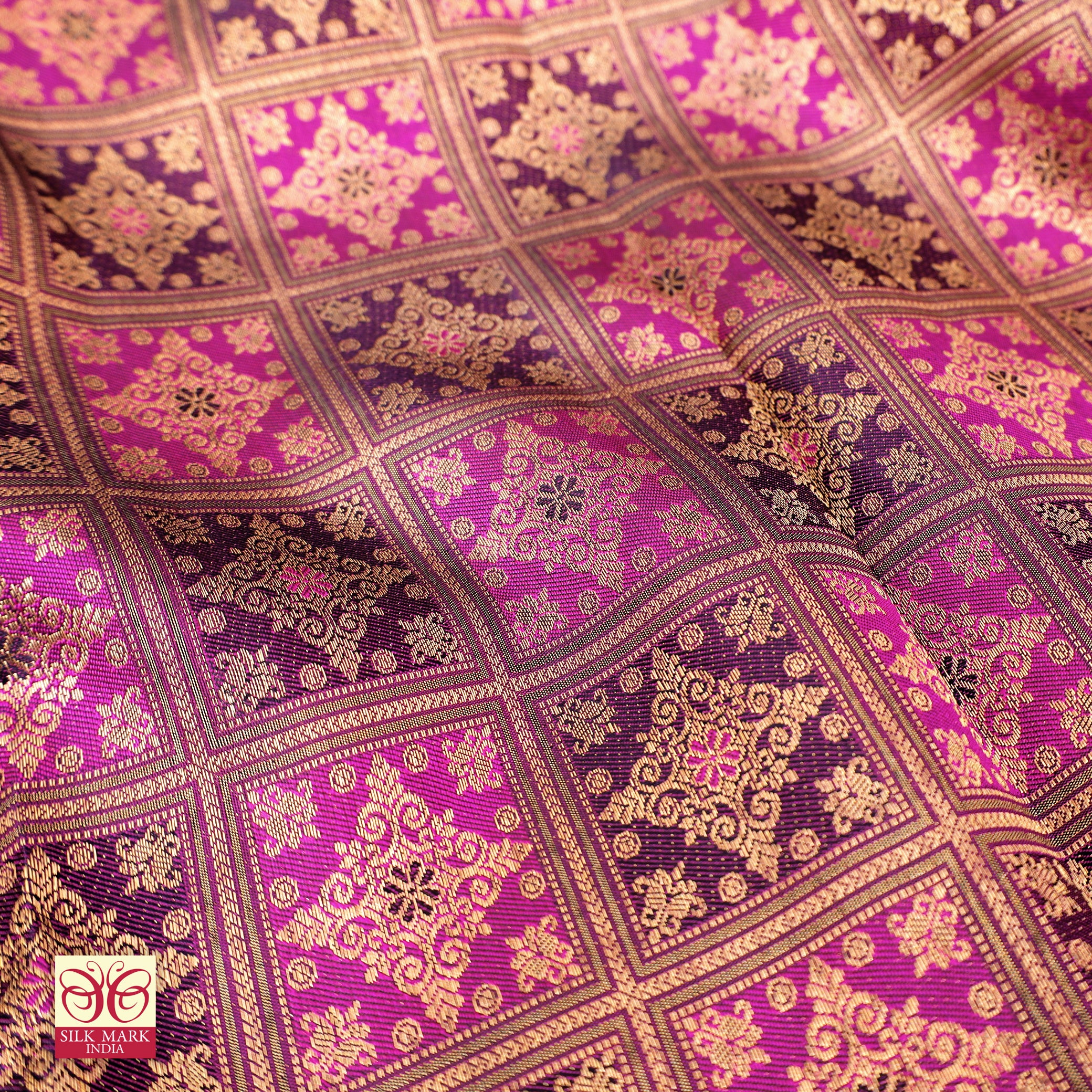 Deep Purple With Meganta Gold Zari border Subhalaya Wedding Silk Saree