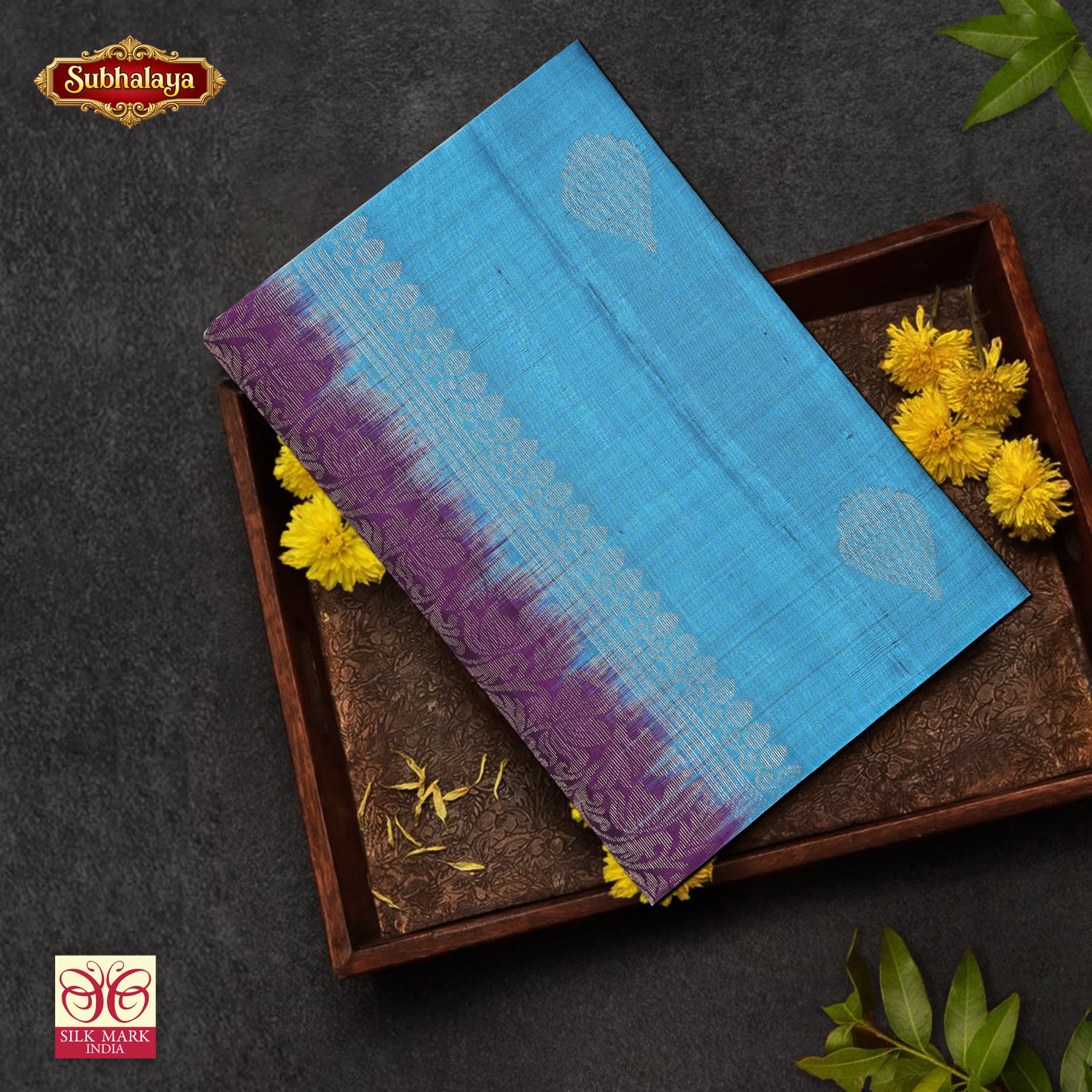 Blue With Deep Purple Premium Pure Soft Silk Saree