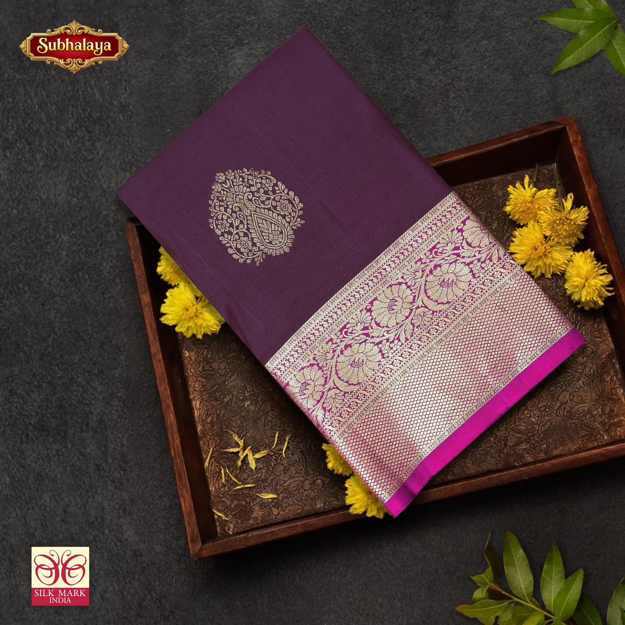 Dark Violet With Magenta Pink Kanchipuram Pure Soft Silk Saree