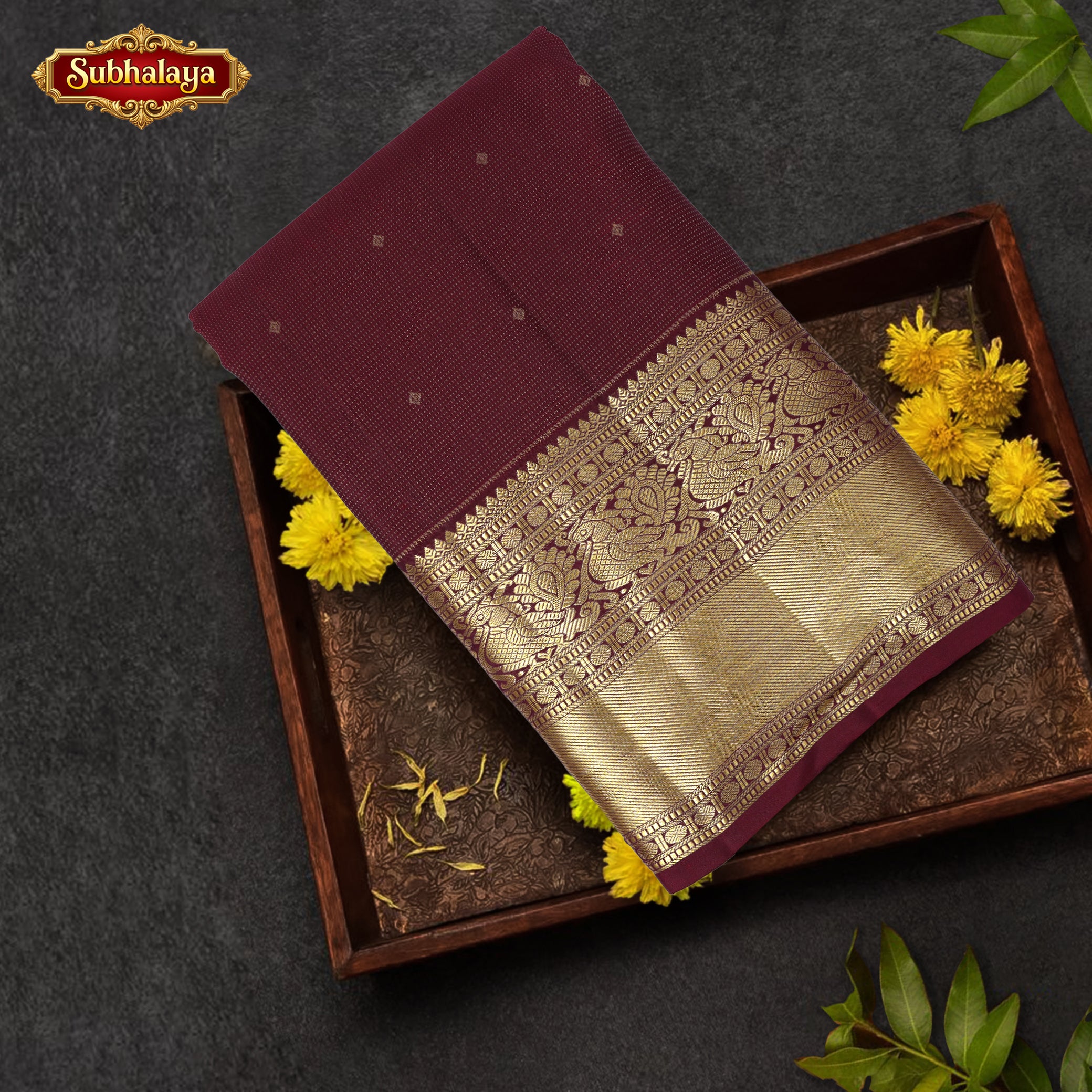 Maroon With Gold Zeri border Subalaya Wedding Silk Saree