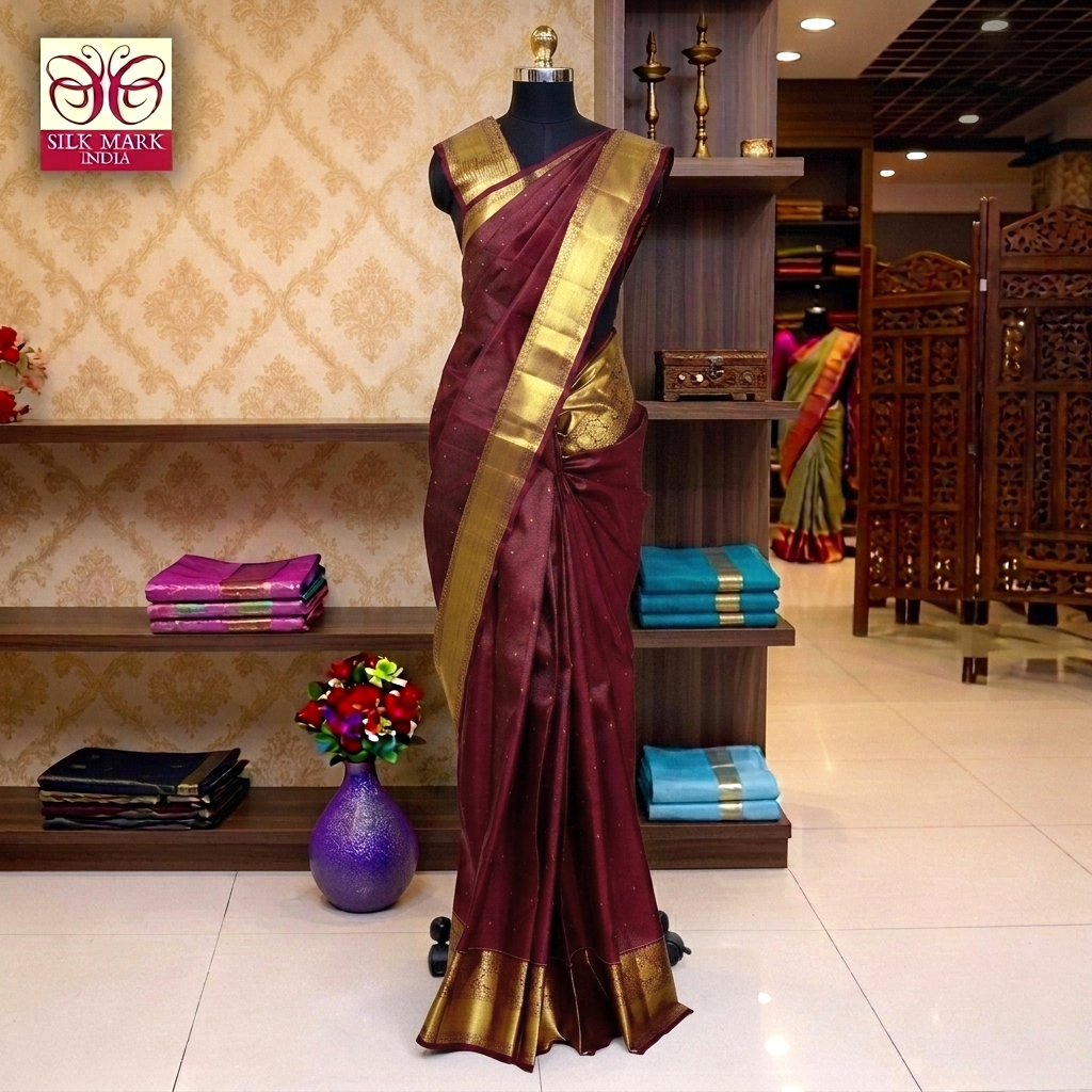 Maroon With Gold Zeri border Subalaya Wedding Silk Saree