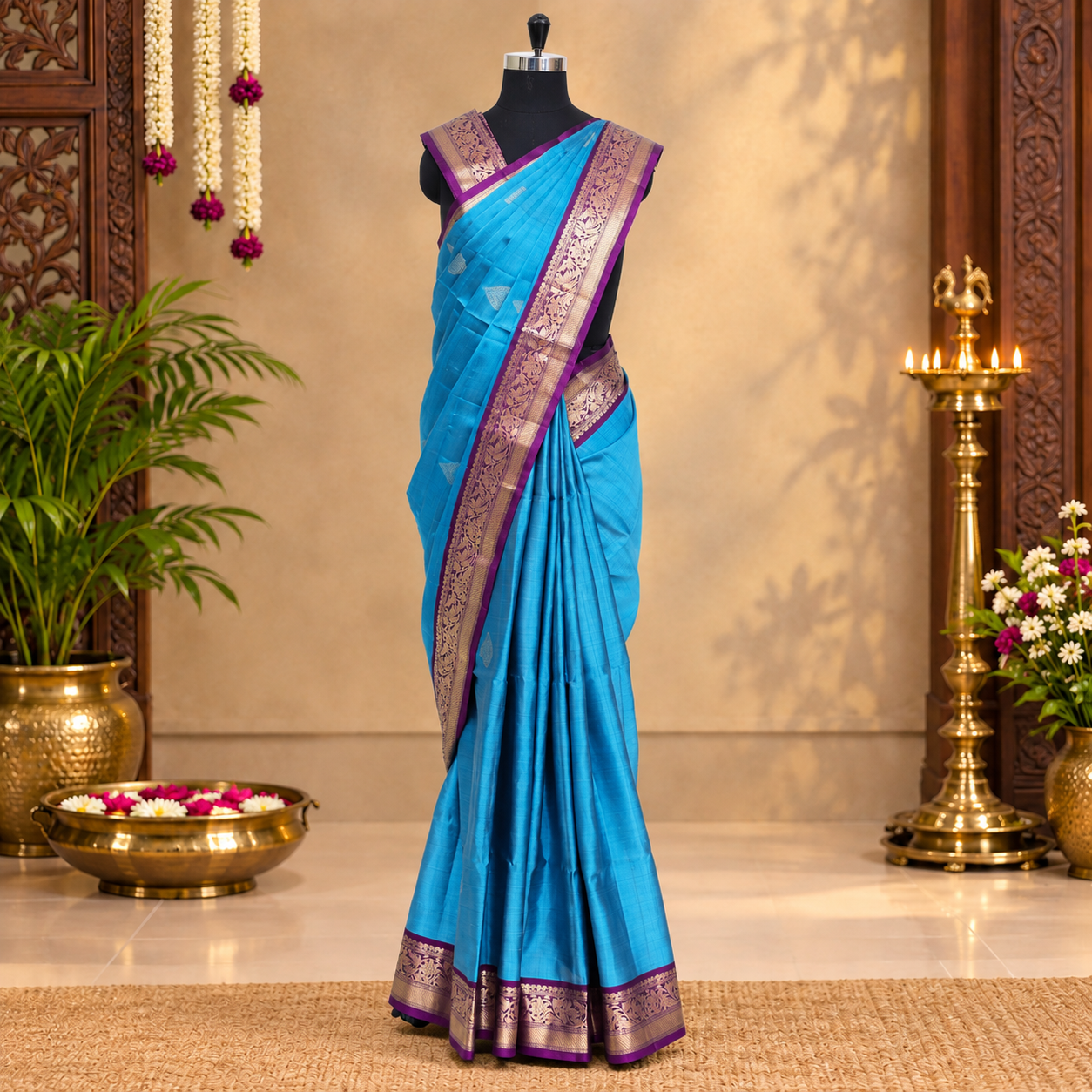 Blue With Deep Purple Premium Pure Soft Silk Saree