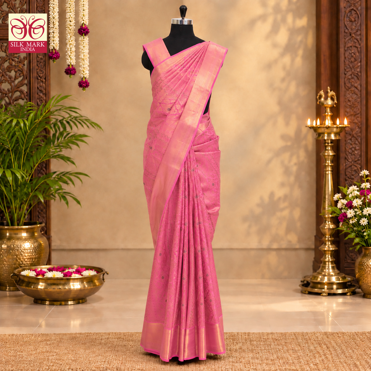 Baby Pink With Gold  Zariborder Kachipuram Wedding Silk Saree