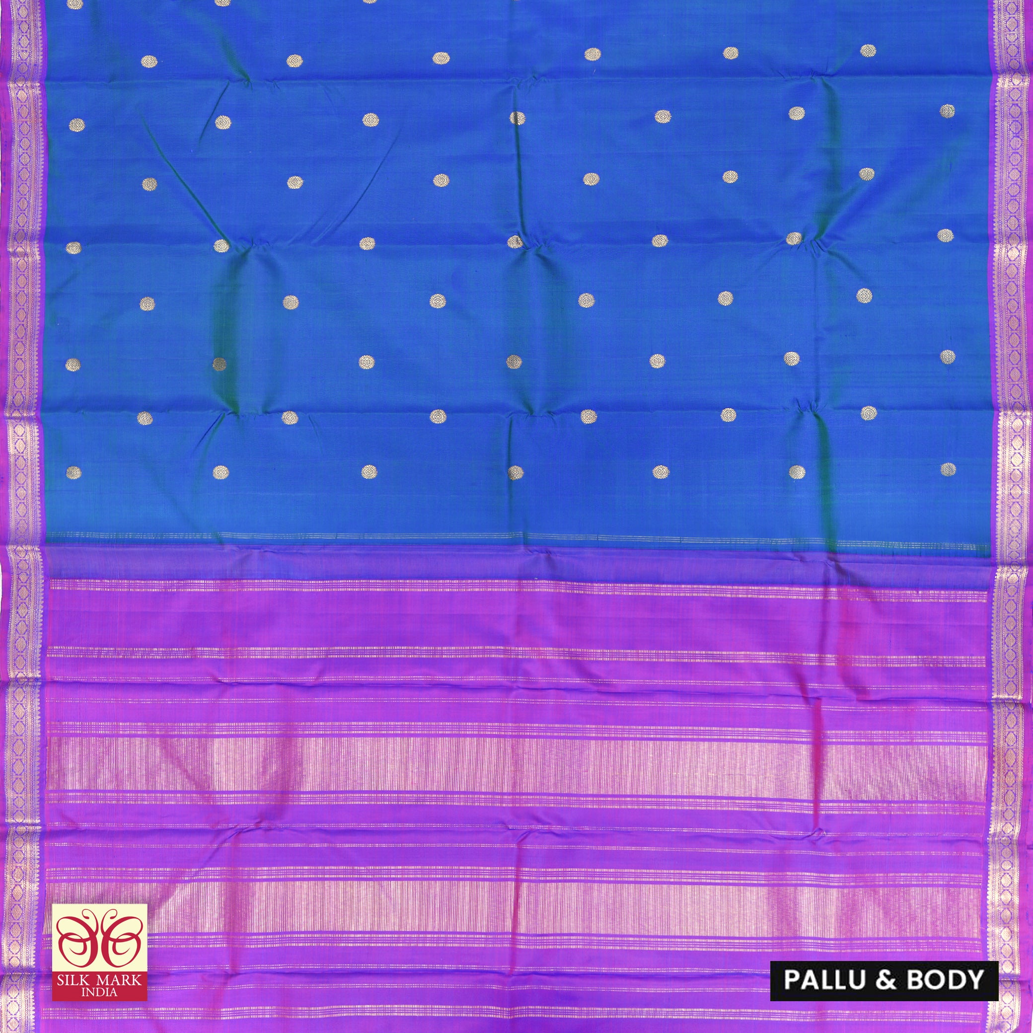 Ink Blue With Violet Kanchipuram Pure Soft Silk Saree