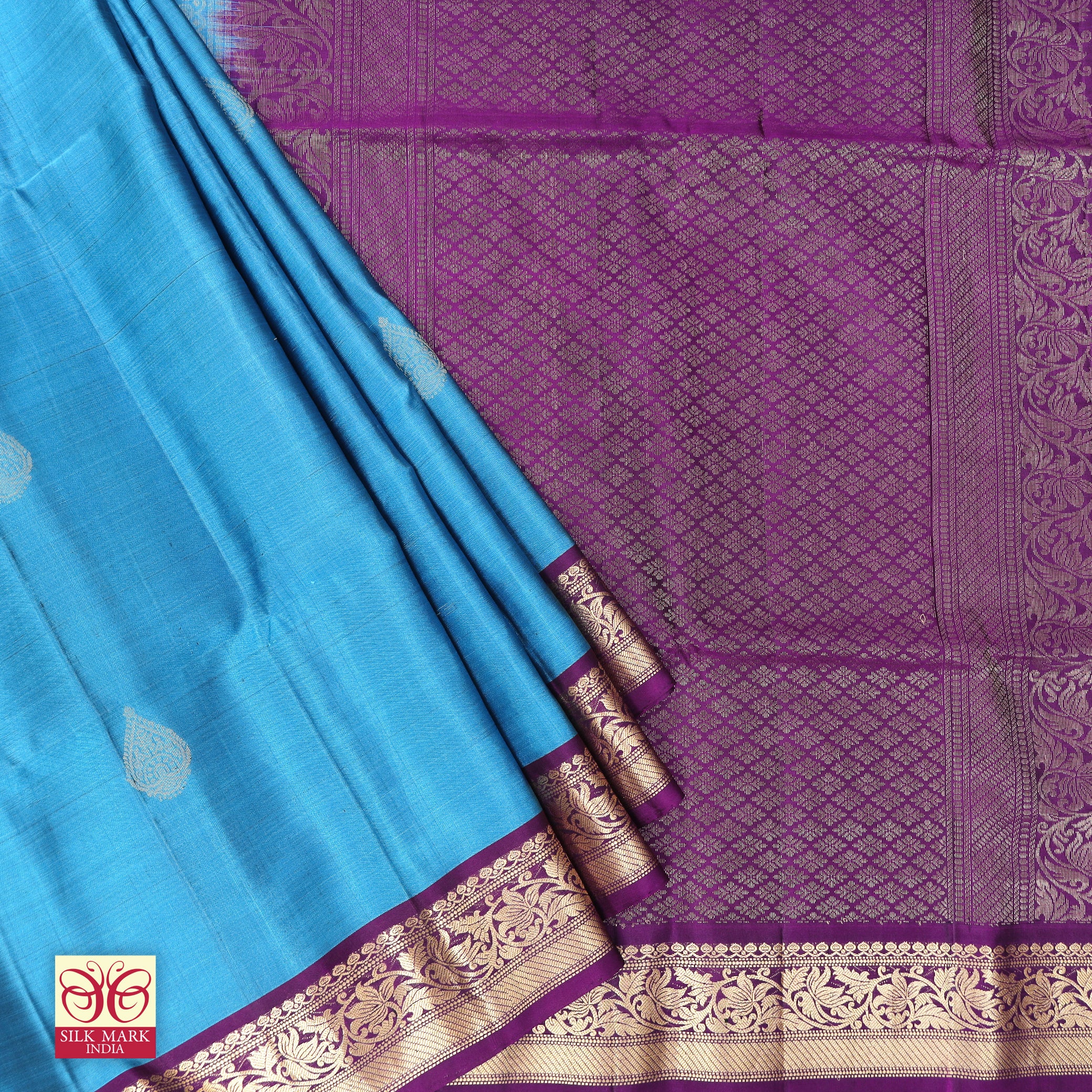 Blue With Deep Purple Premium Pure Soft Silk Saree