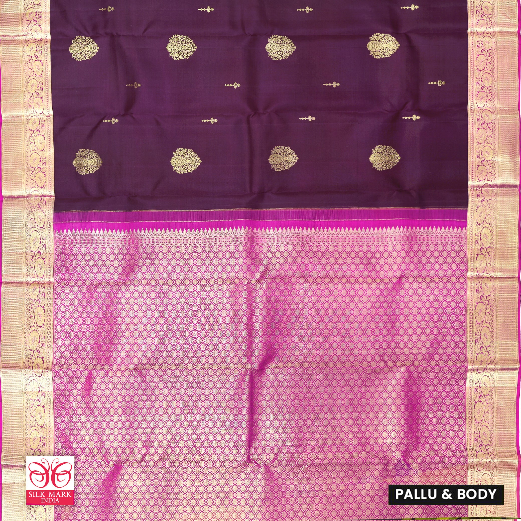 Dark Violet With Magenta Pink Kanchipuram Pure Soft Silk Saree