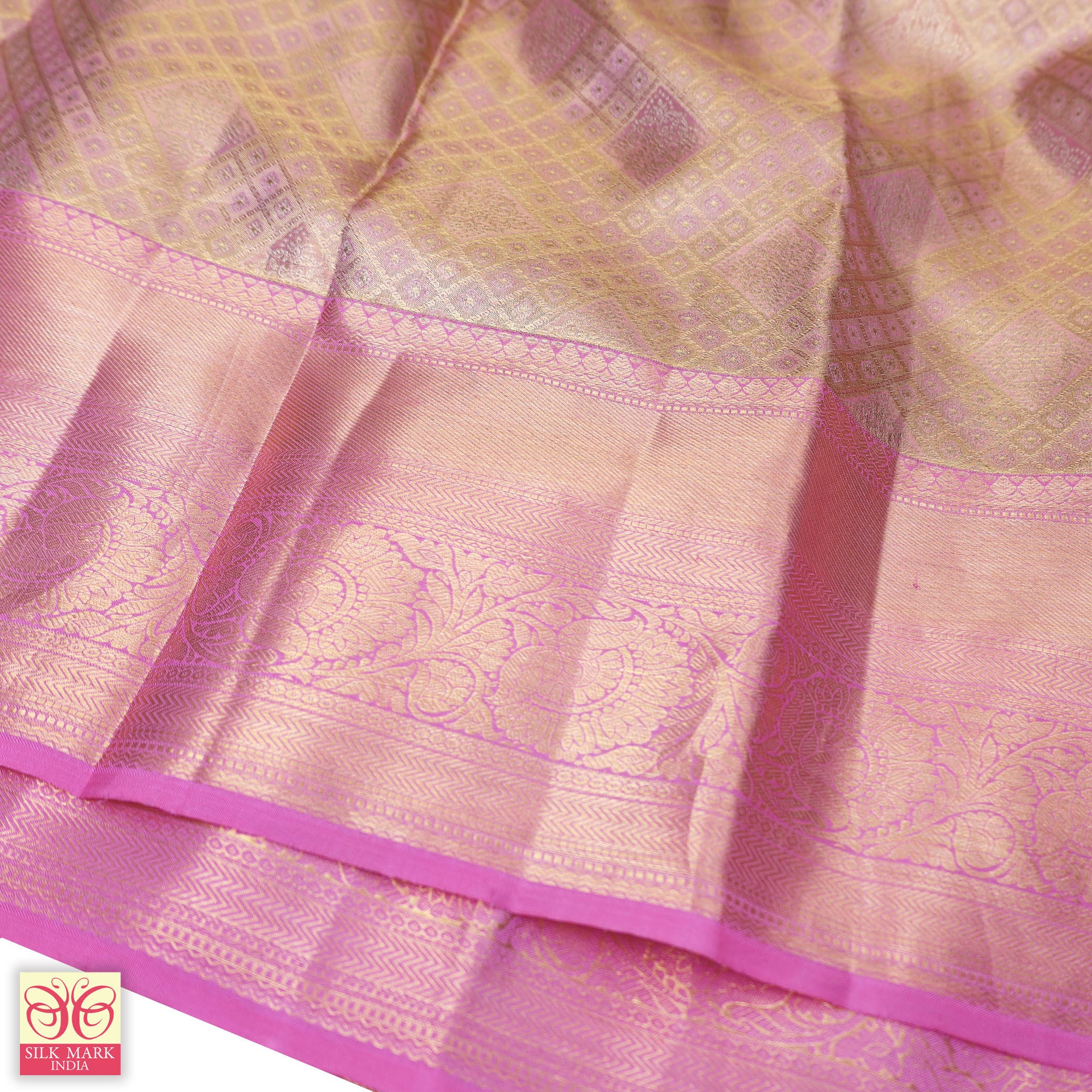 Pastel Pink With Baby Pink Tissue Kanchipuram Wedding Silk Saree