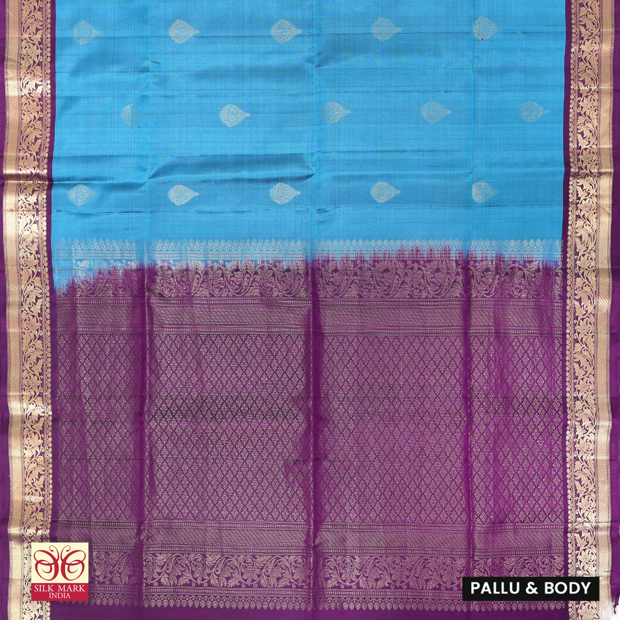 Blue With Deep Purple Premium Pure Soft Silk Saree
