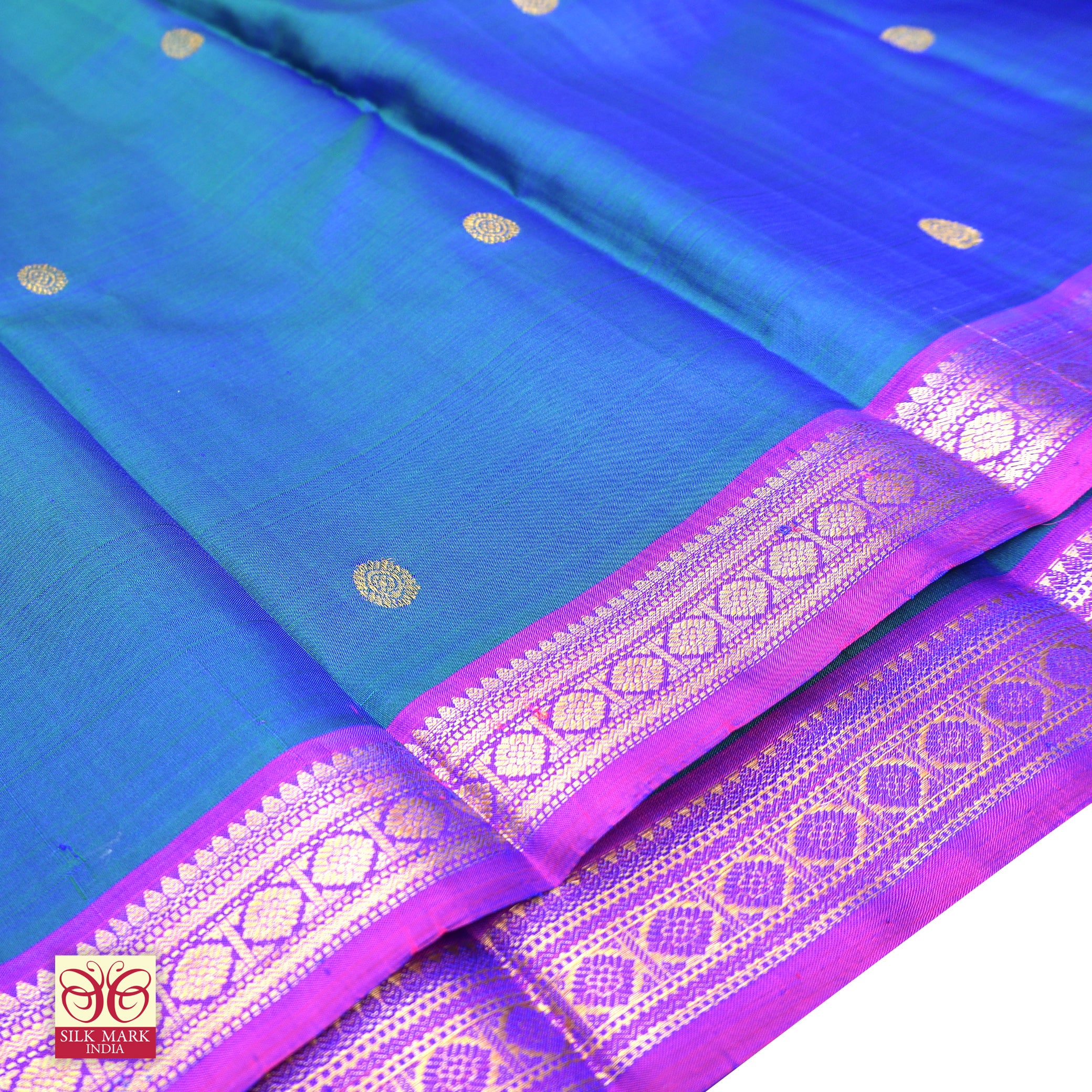 Ink Blue With Violet Kanchipuram Pure Soft Silk Saree