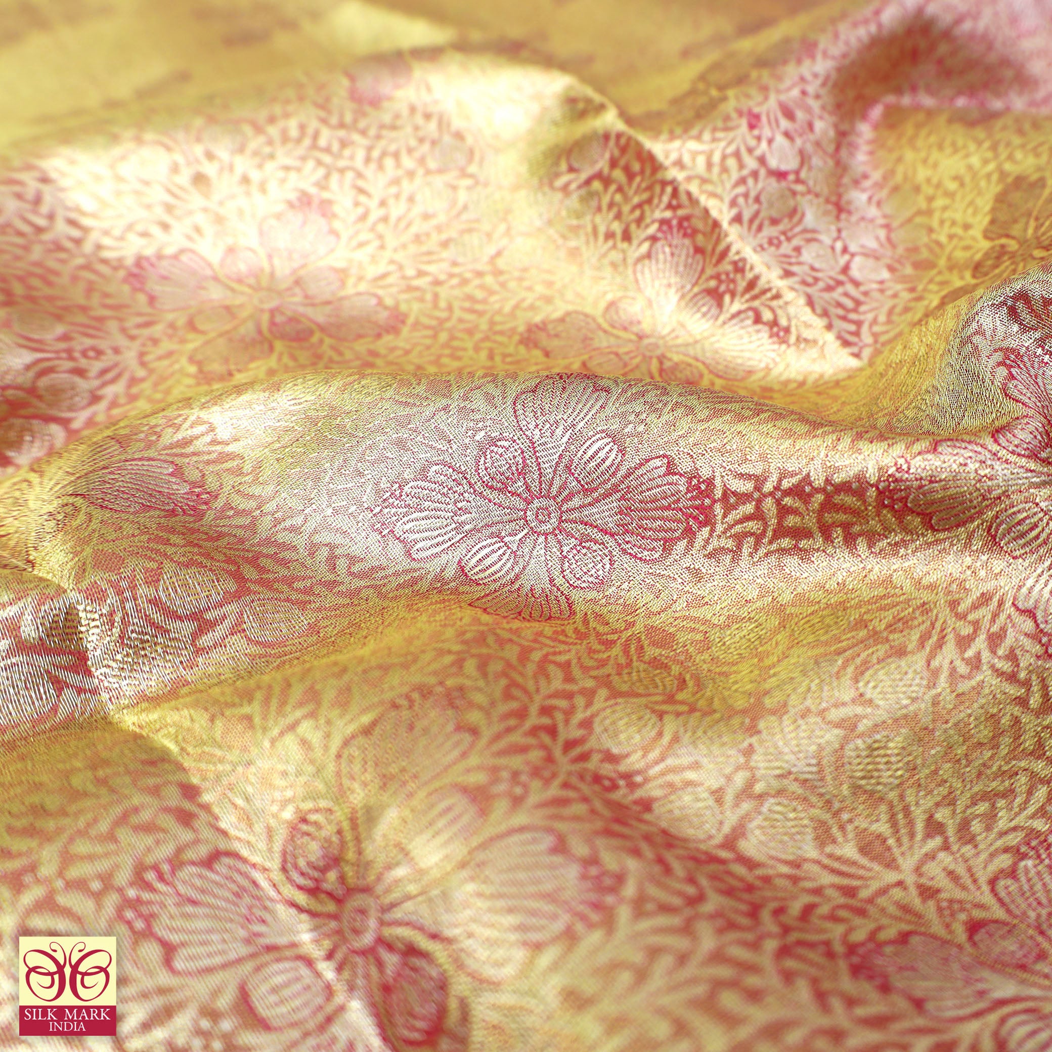 Gold With Lavender Gold Zari border Subalaya Wedding Silk Saree