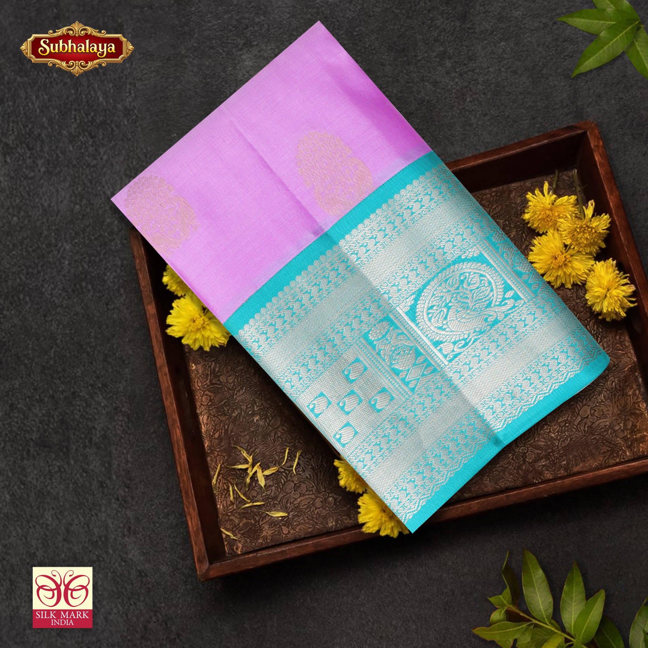 Pastel Pink With Turquoise Blue Kanchipuram Pure Soft Silk Saree