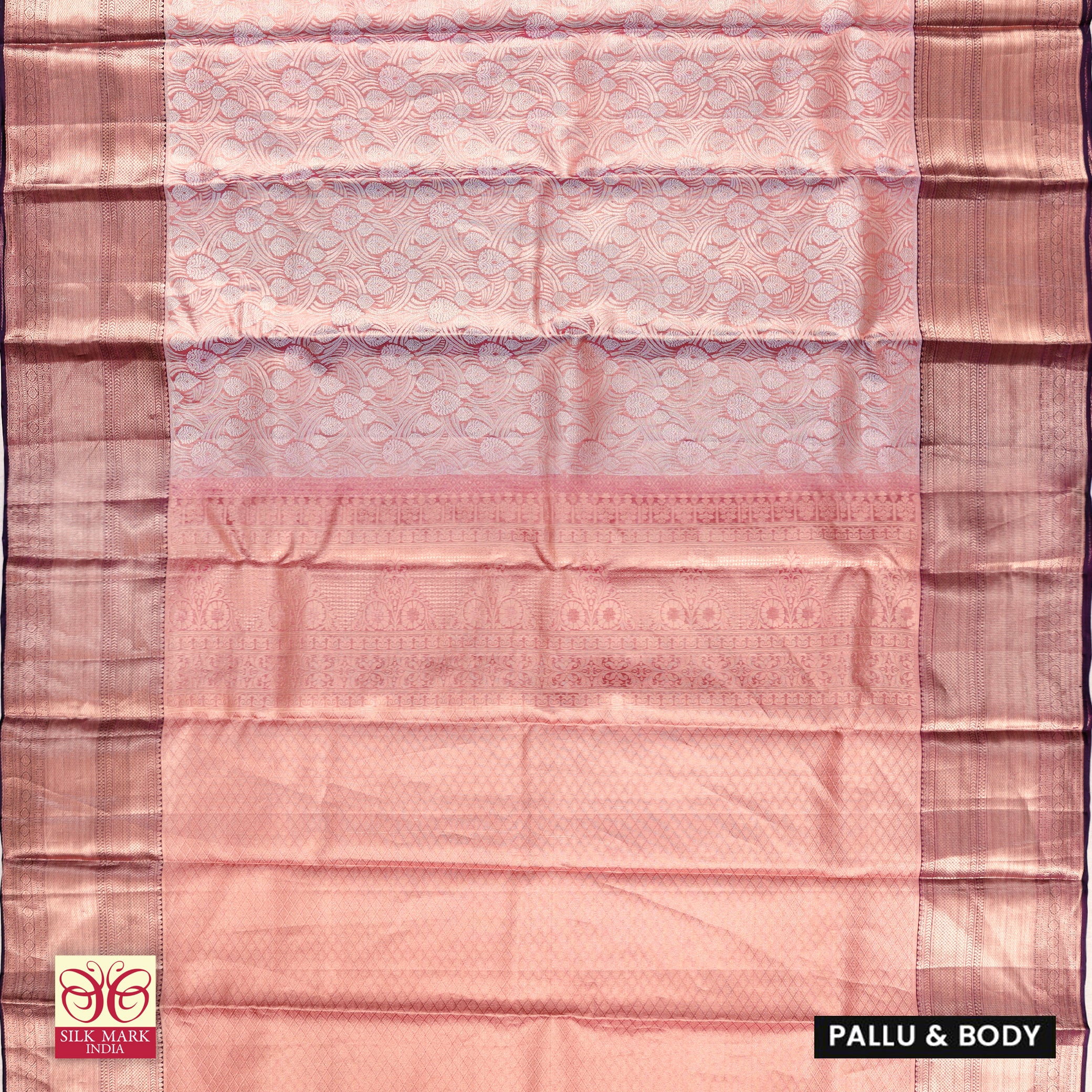 Peach Color Gold Zari border Tissue Wedding Silk Saree