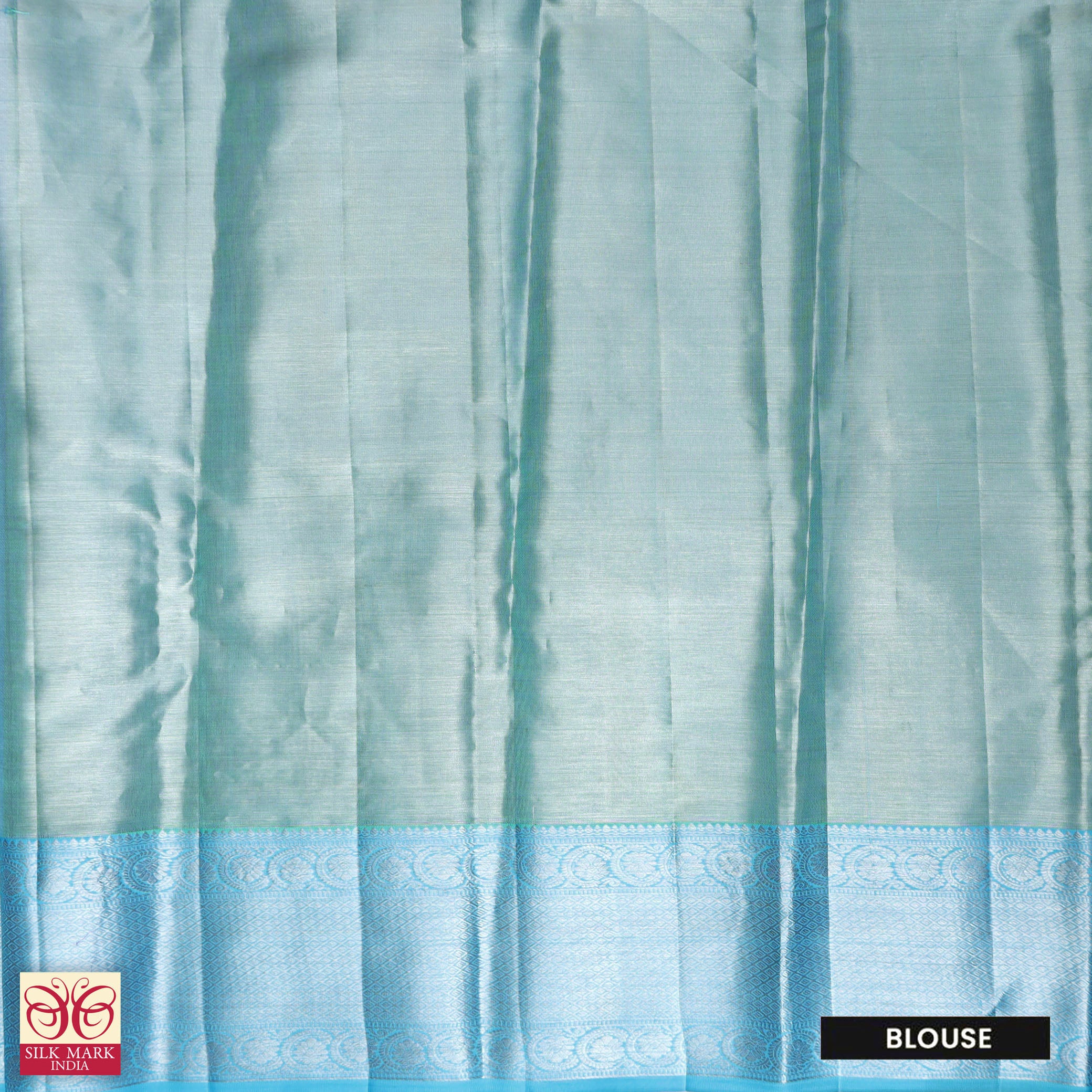 Turquoise Blue With Sky Blue Silver Zari border Tissue Kanchipuram Wedding Silk Saree