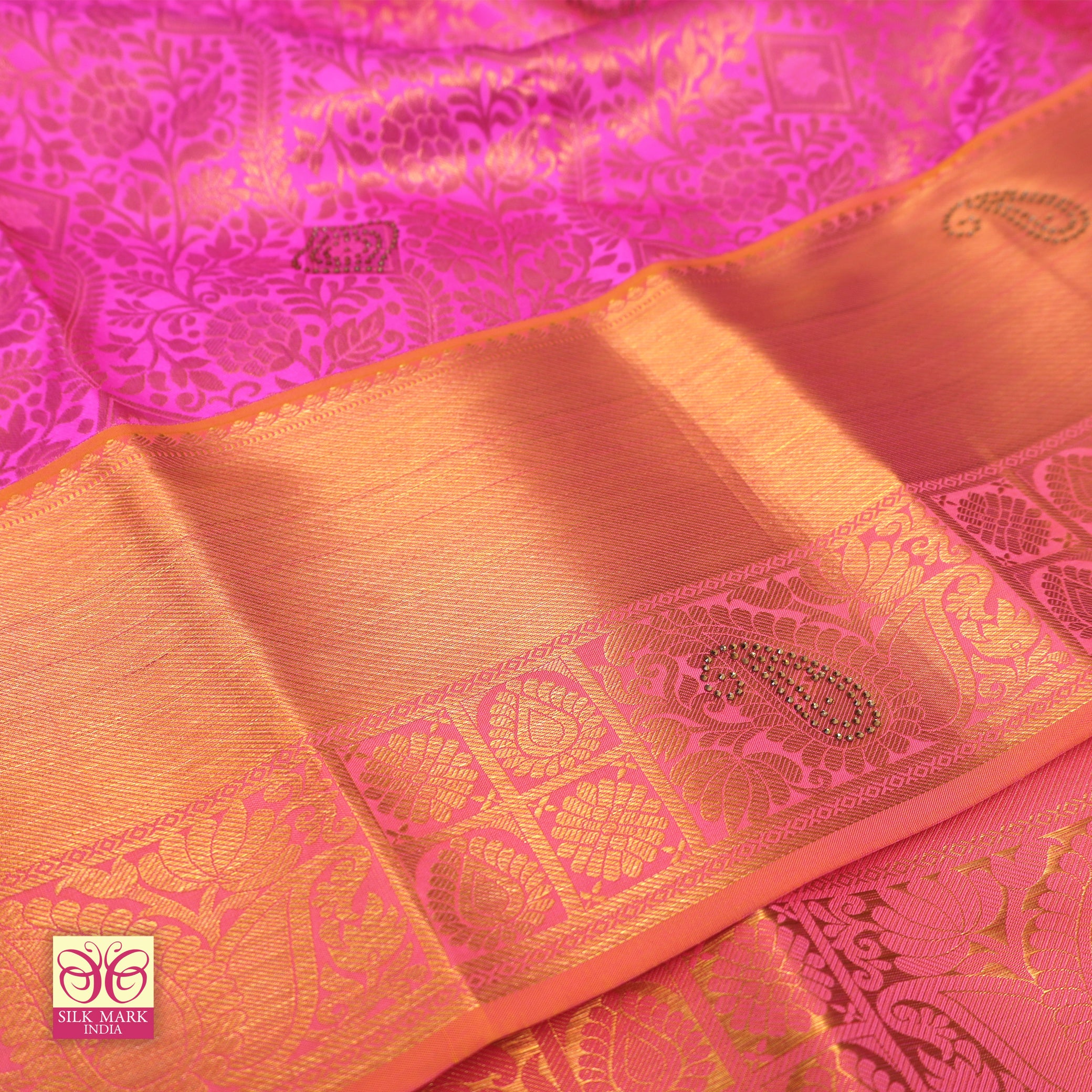 RaniPink With Peach Gold Zeri Subalaya Wedding Silk Saree
