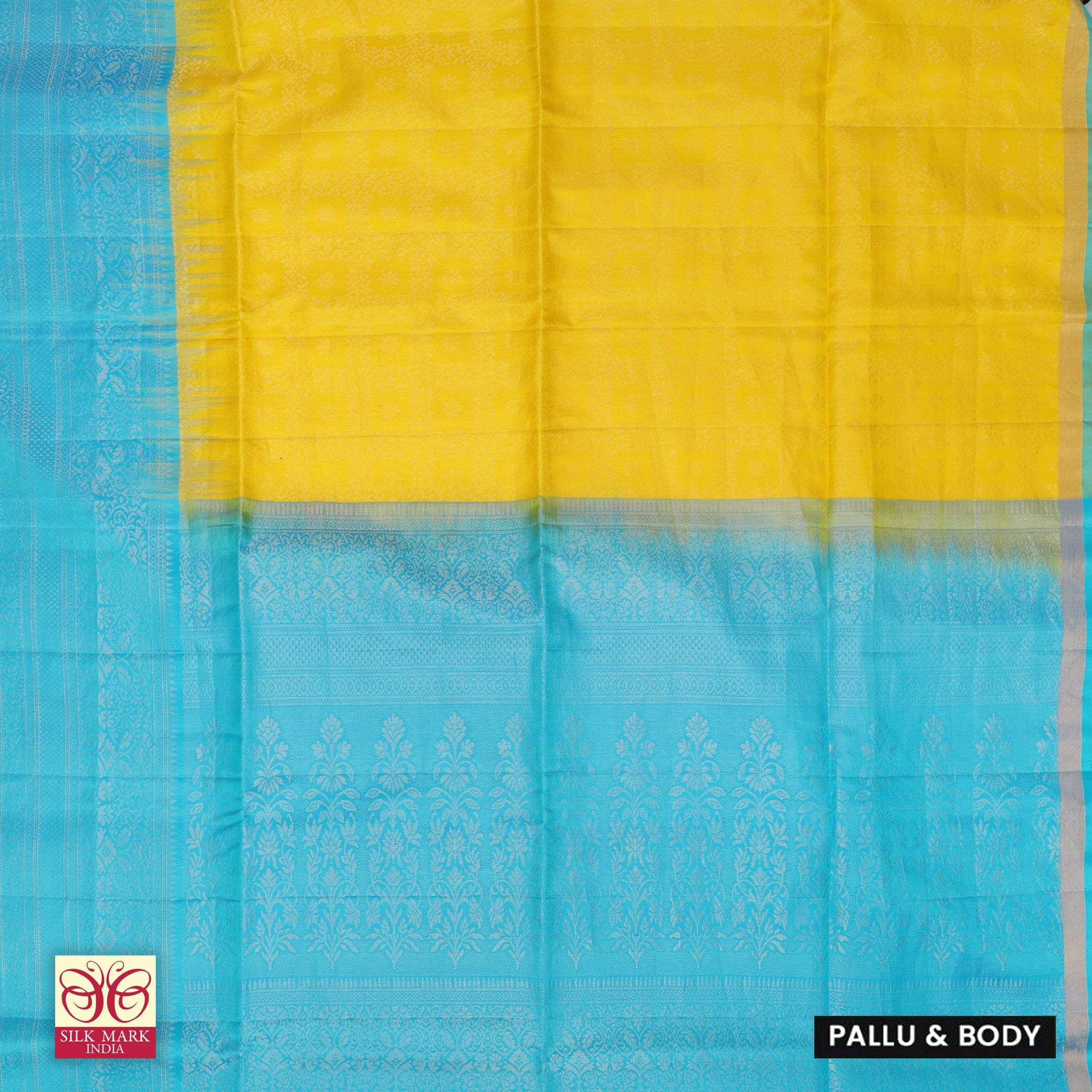 Mustard Yellow With Turquoise Blue Premium Pure Soft Silk Saree