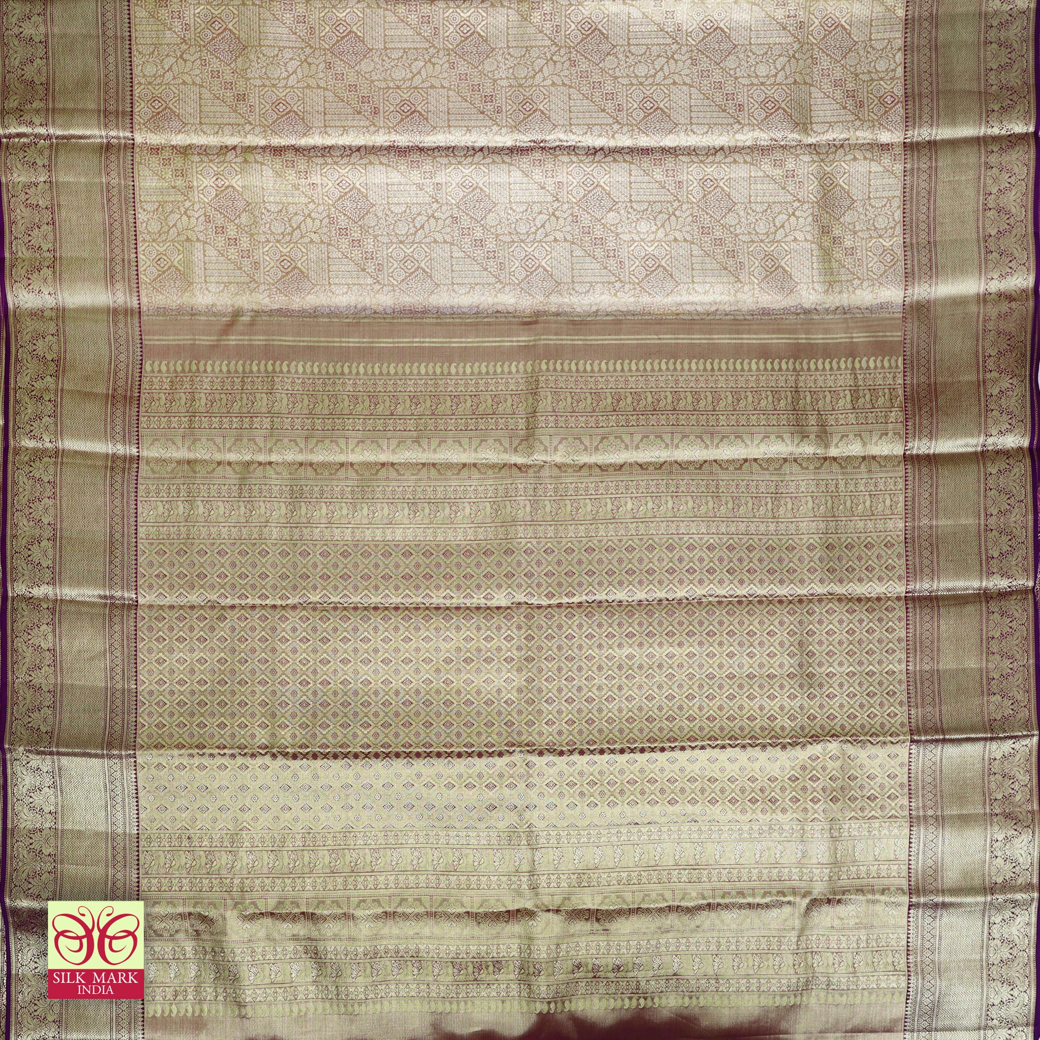 Metallic Light Gold With Dark Purple Tissue Kanchipuram Wedding Silk Saree