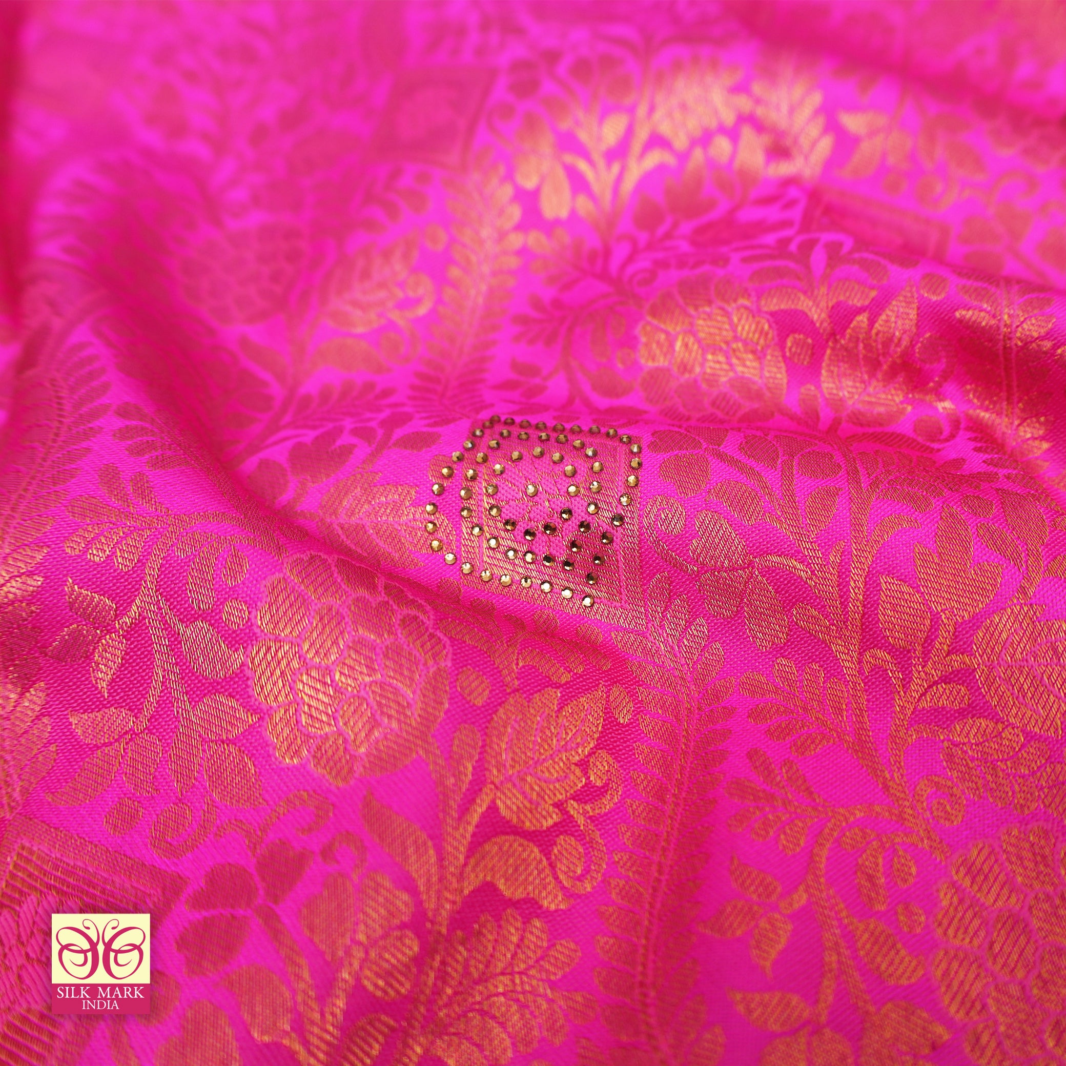 RaniPink With Peach Gold Zeri Subalaya Wedding Silk Saree
