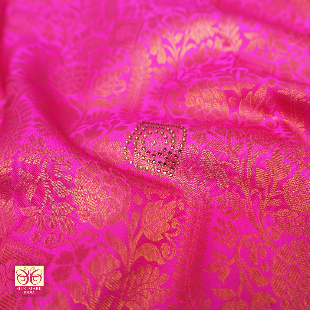 RaniPink With Peach Gold Zeri Subalaya Wedding Silk Saree