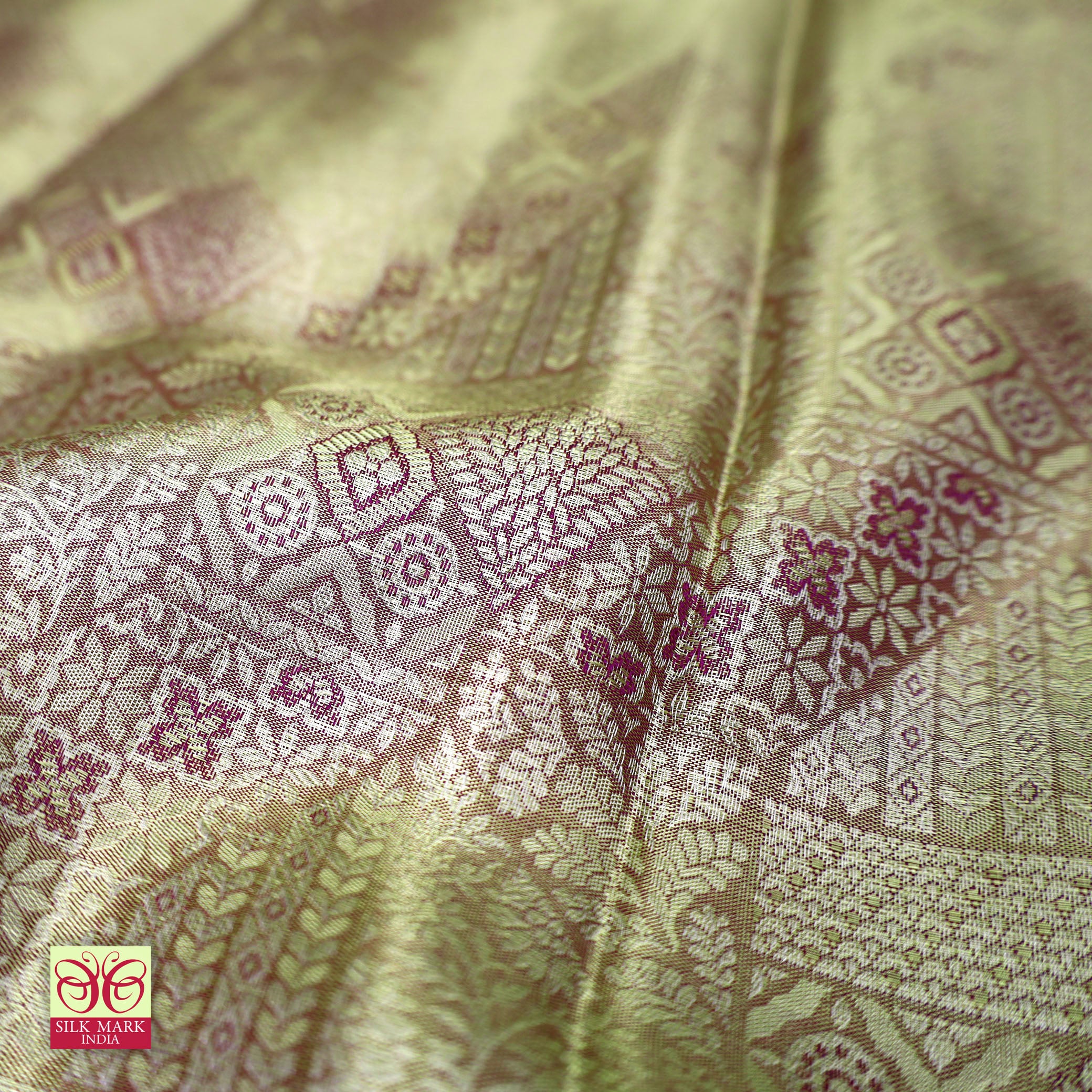 Metallic Light Gold With Dark Purple Tissue Kanchipuram Wedding Silk Saree