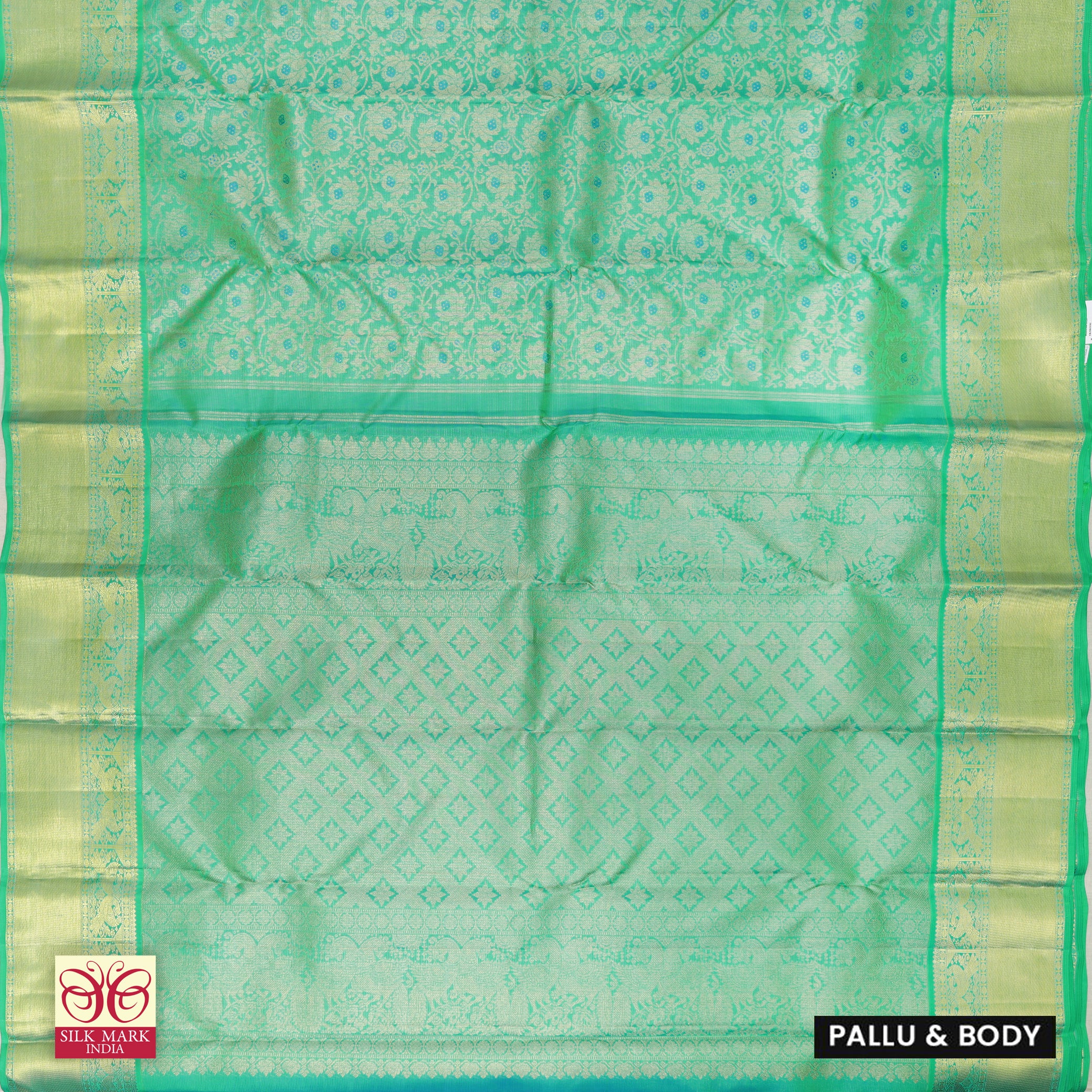 Sea Green With Gold Zari border Subhalaya Wedding Silk Saree