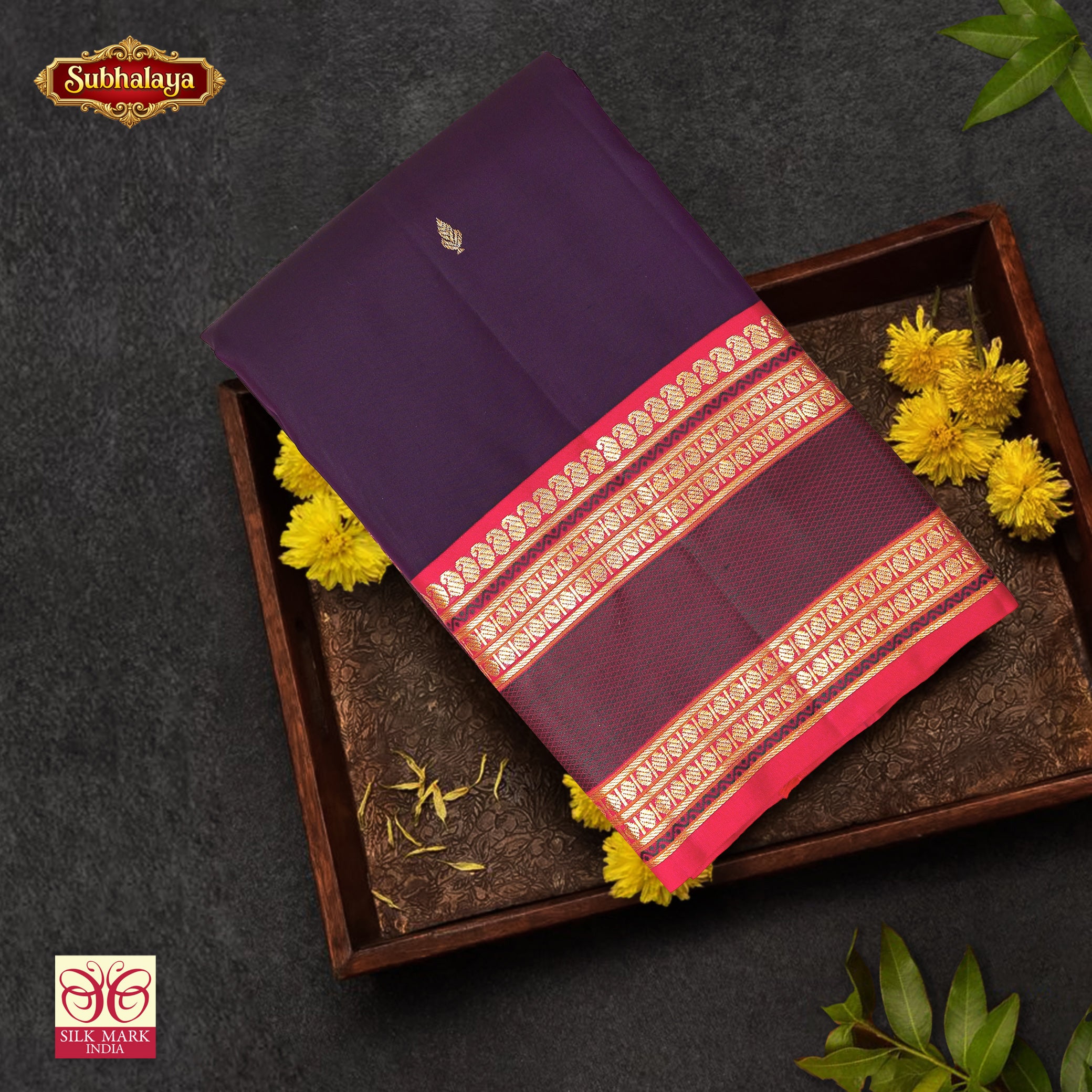 Dark Violet With Red Kanchipuram Pure Soft Silk Saree