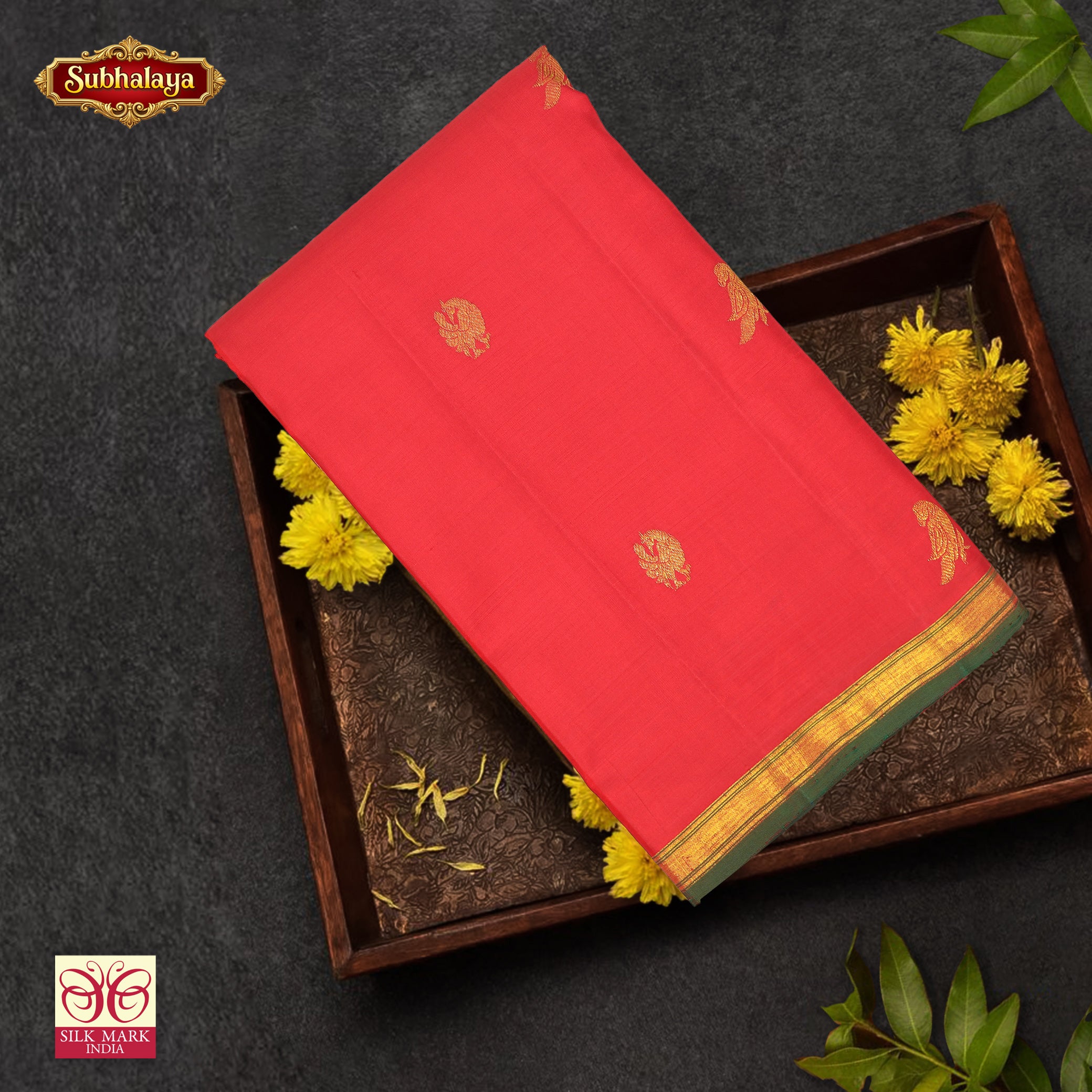 Red With Blue Kanchipuram Pure Soft Silk Saree