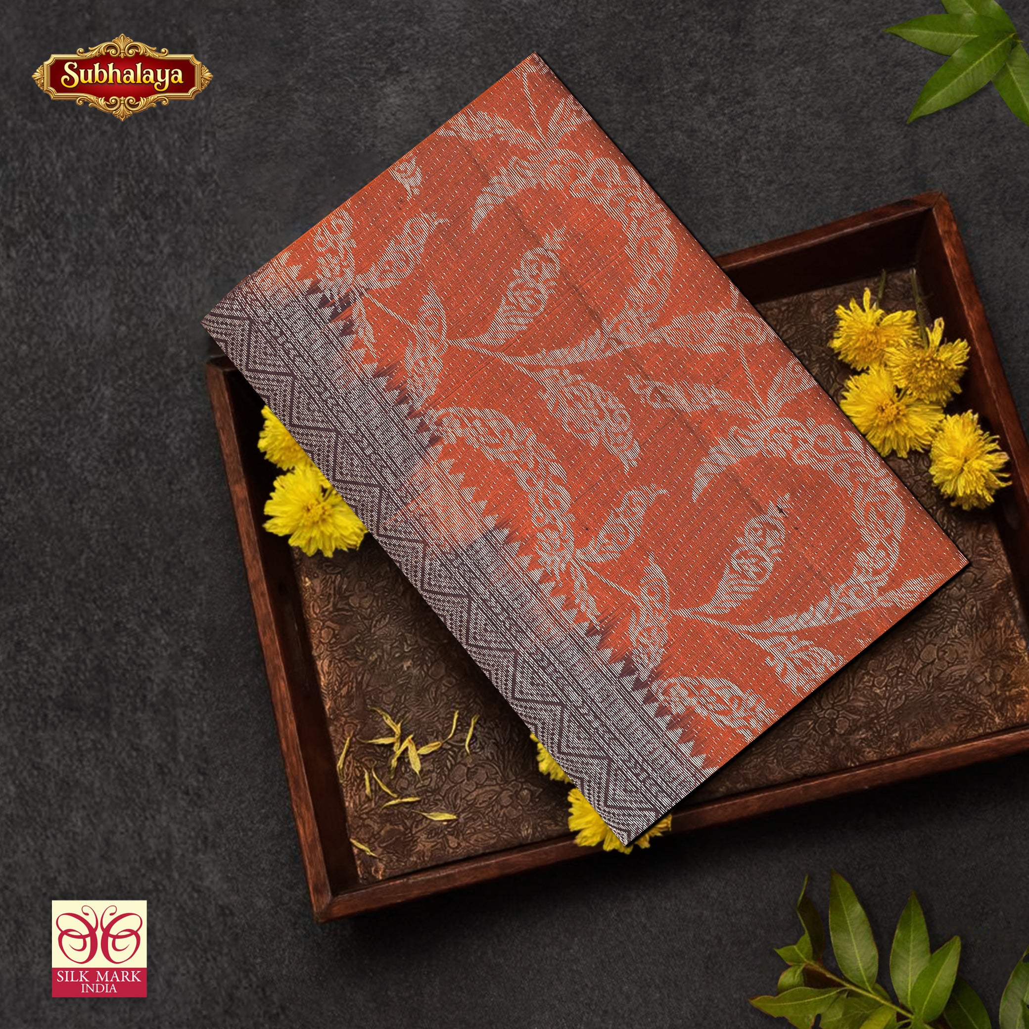 Rust Orange With Dark Chocolate Brown Premium Pure Soft Silk Saree