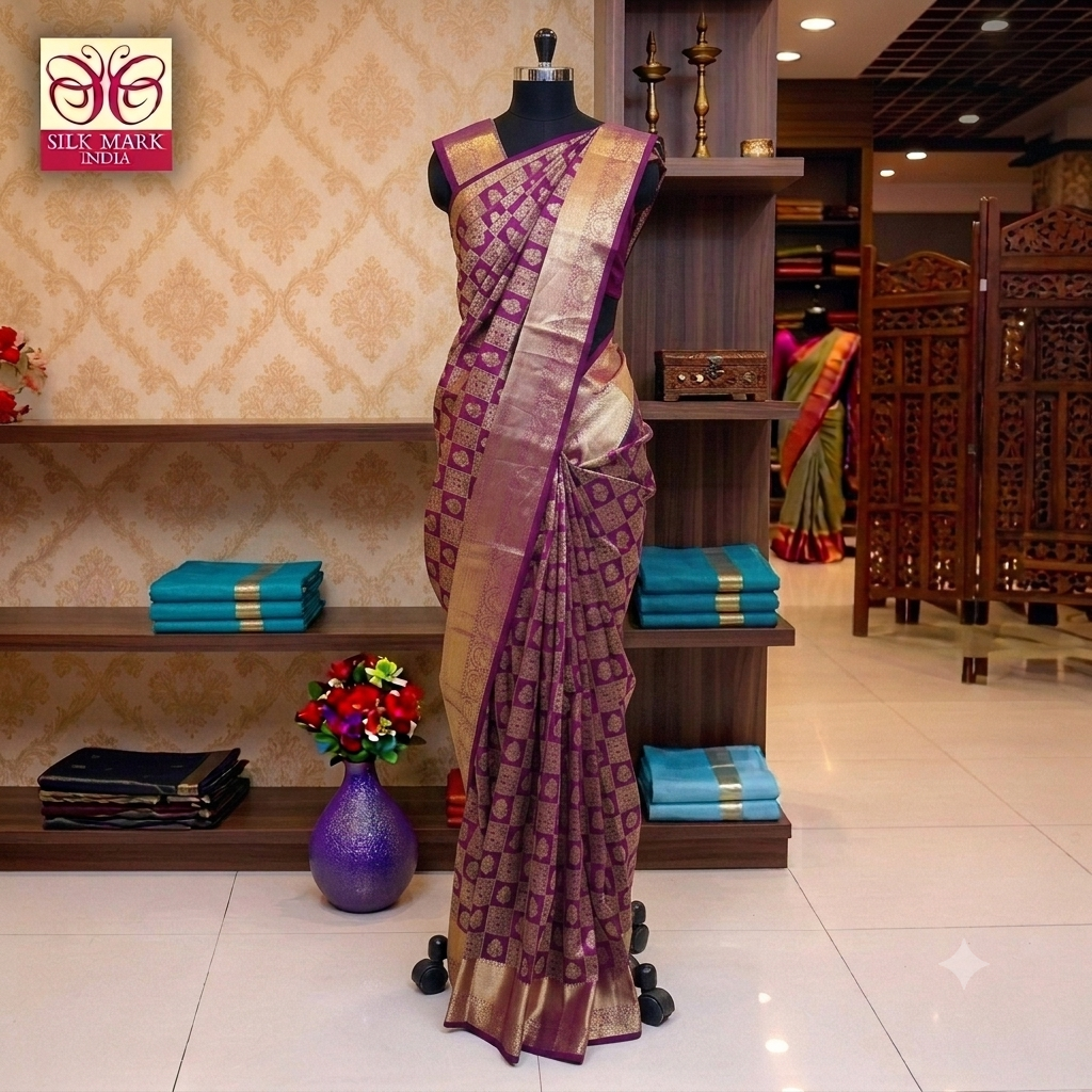 Purple With Gold Zeri border Subalaya Wedding Silk Saree