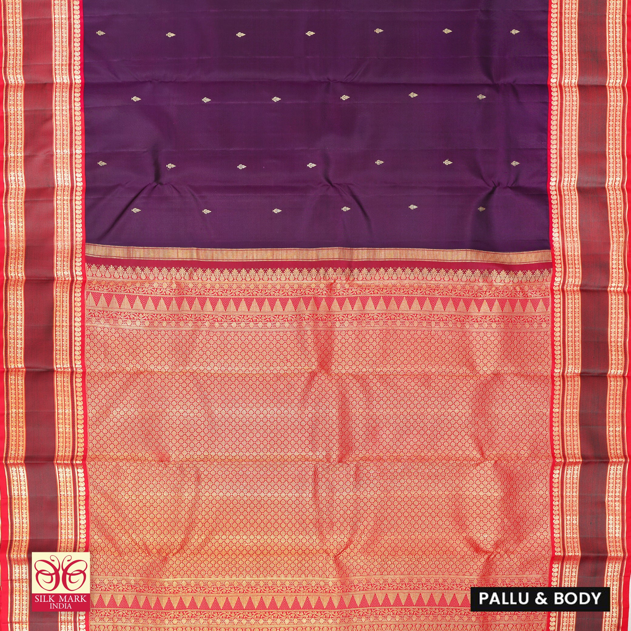 Dark Violet With Red Kanchipuram Pure Soft Silk Saree