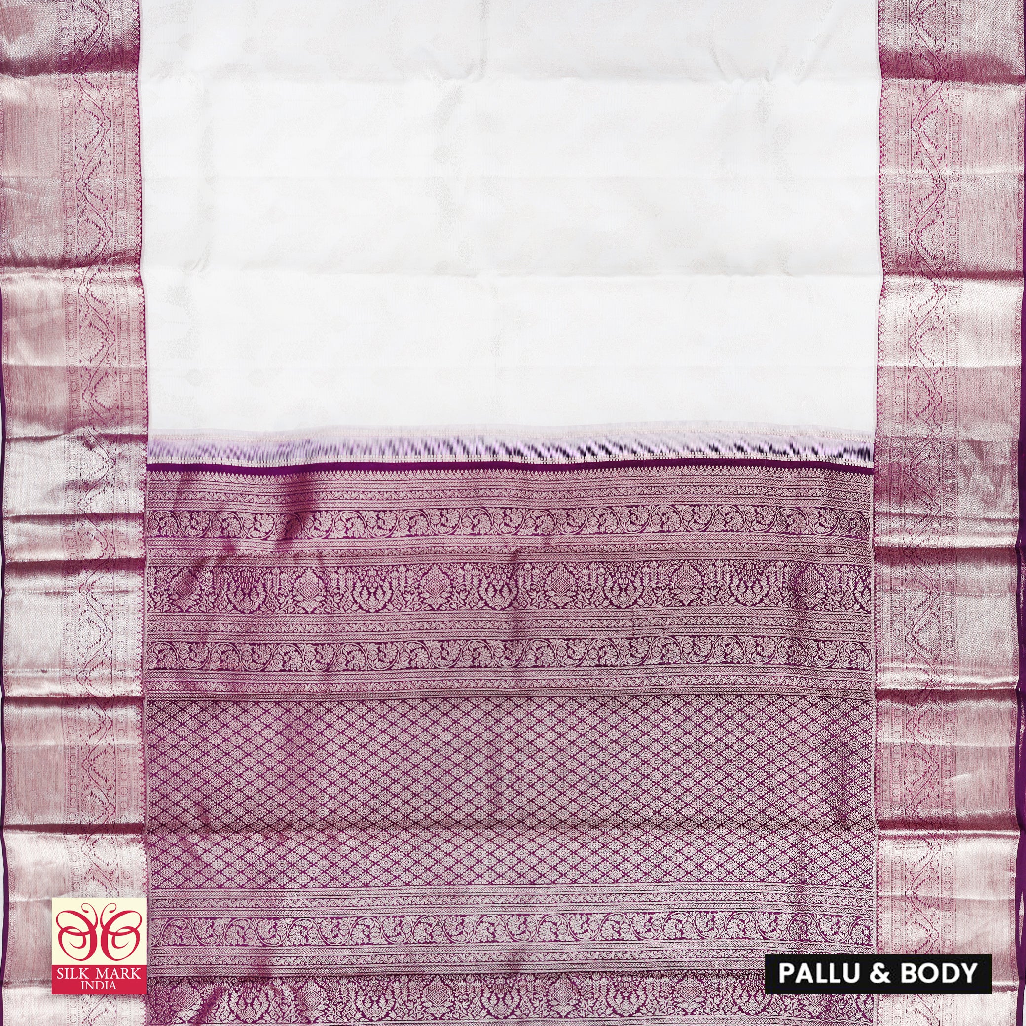 White With Purple Gold Zari border Subhalaya Wedding Silk Saree