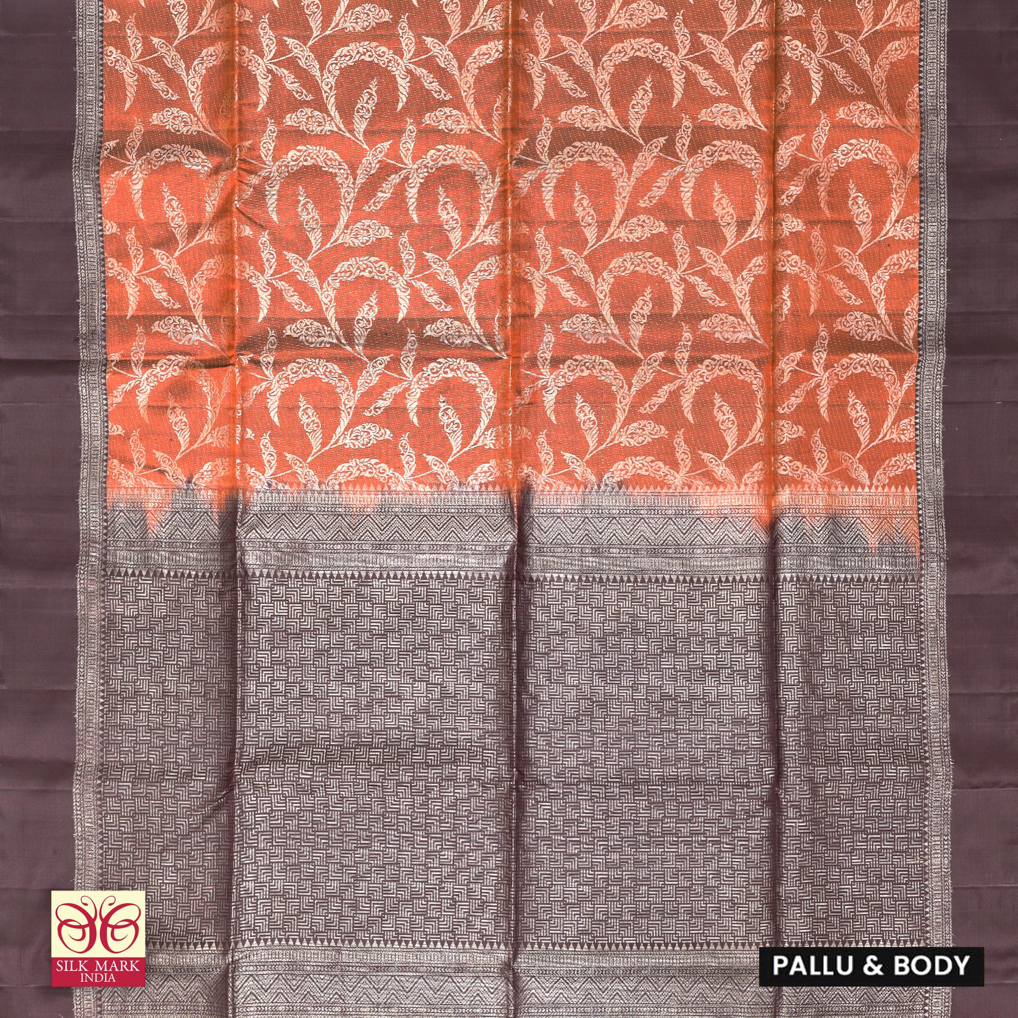 Rust Orange With Dark Chocolate Brown Premium Pure Soft Silk Saree