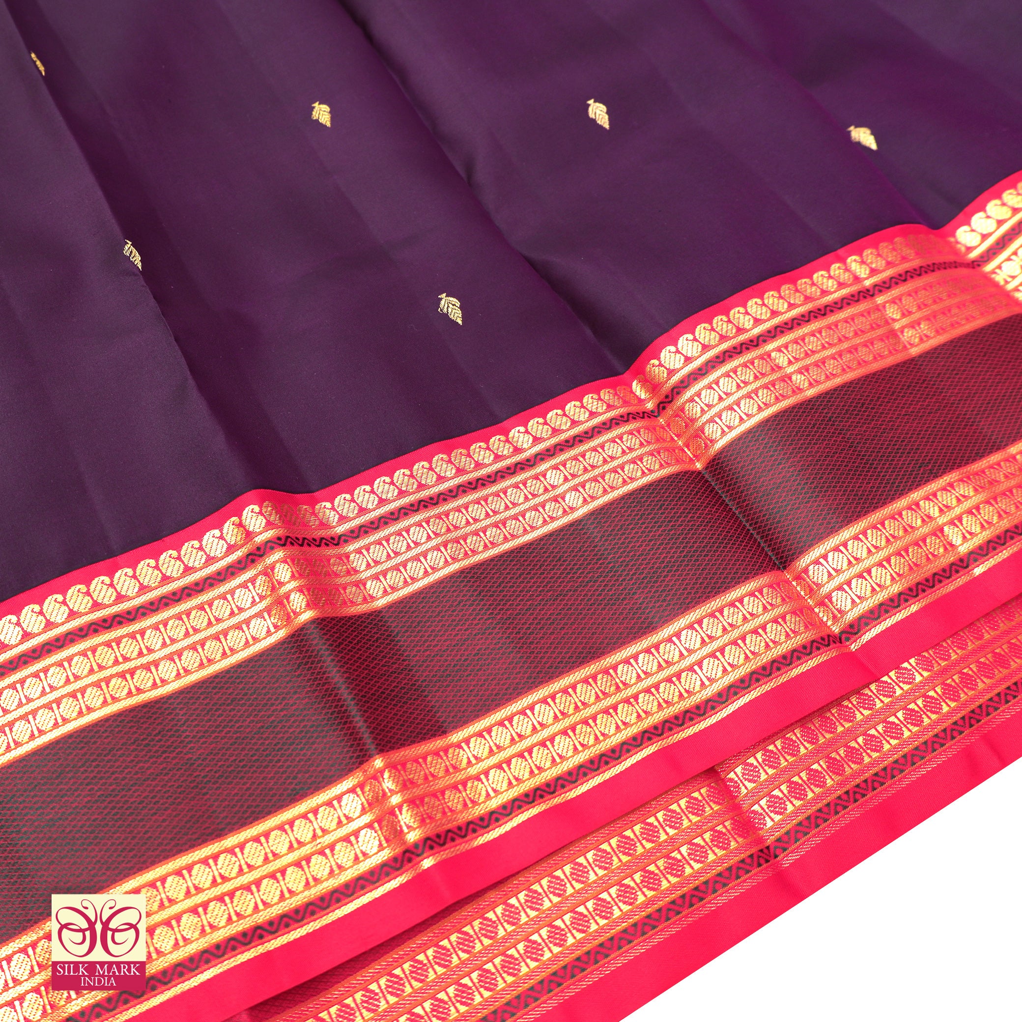 Dark Violet With Red Kanchipuram Pure Soft Silk Saree