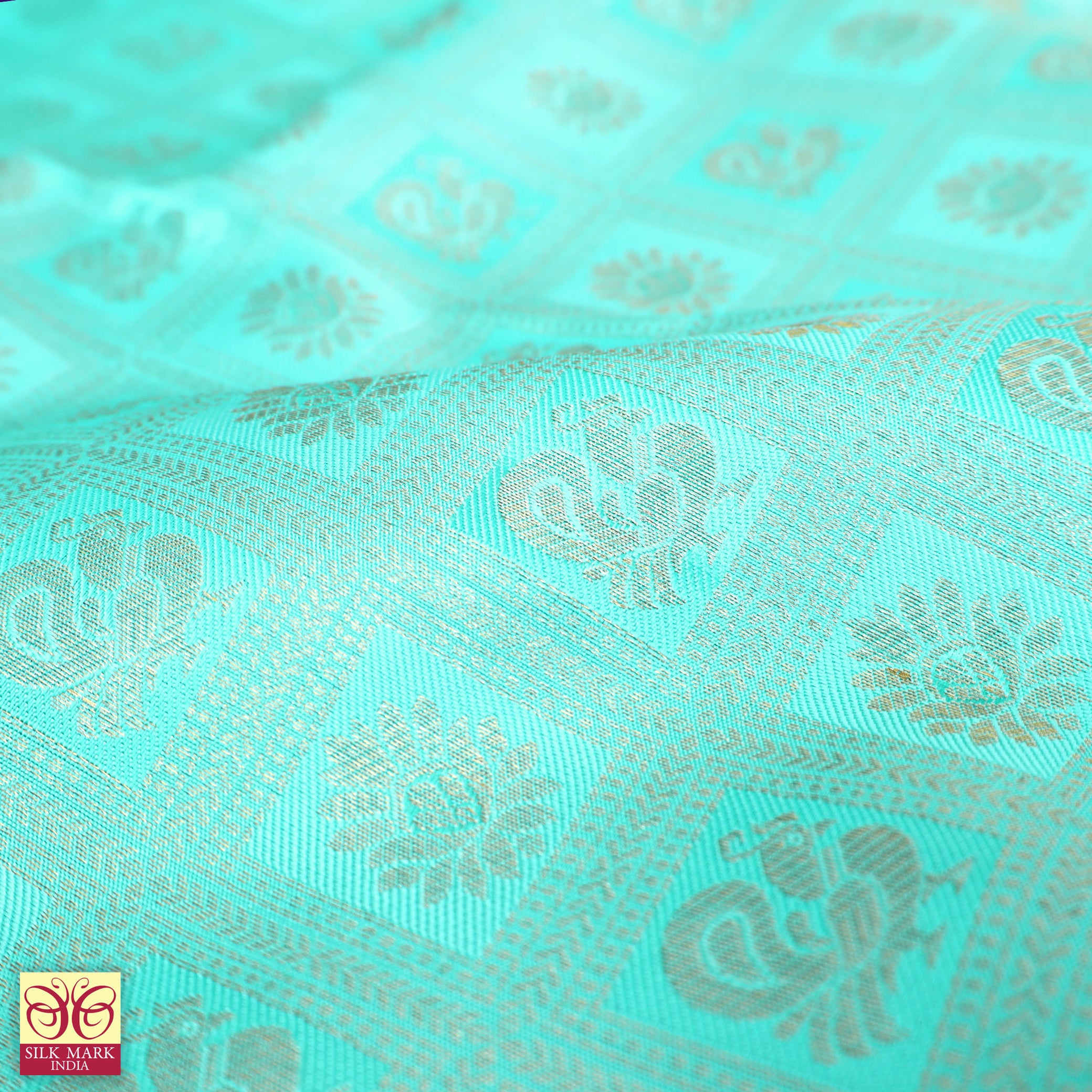 Turquoise Blue With  Violet Gold Zeri border Subalaya Wedding Silk Saree