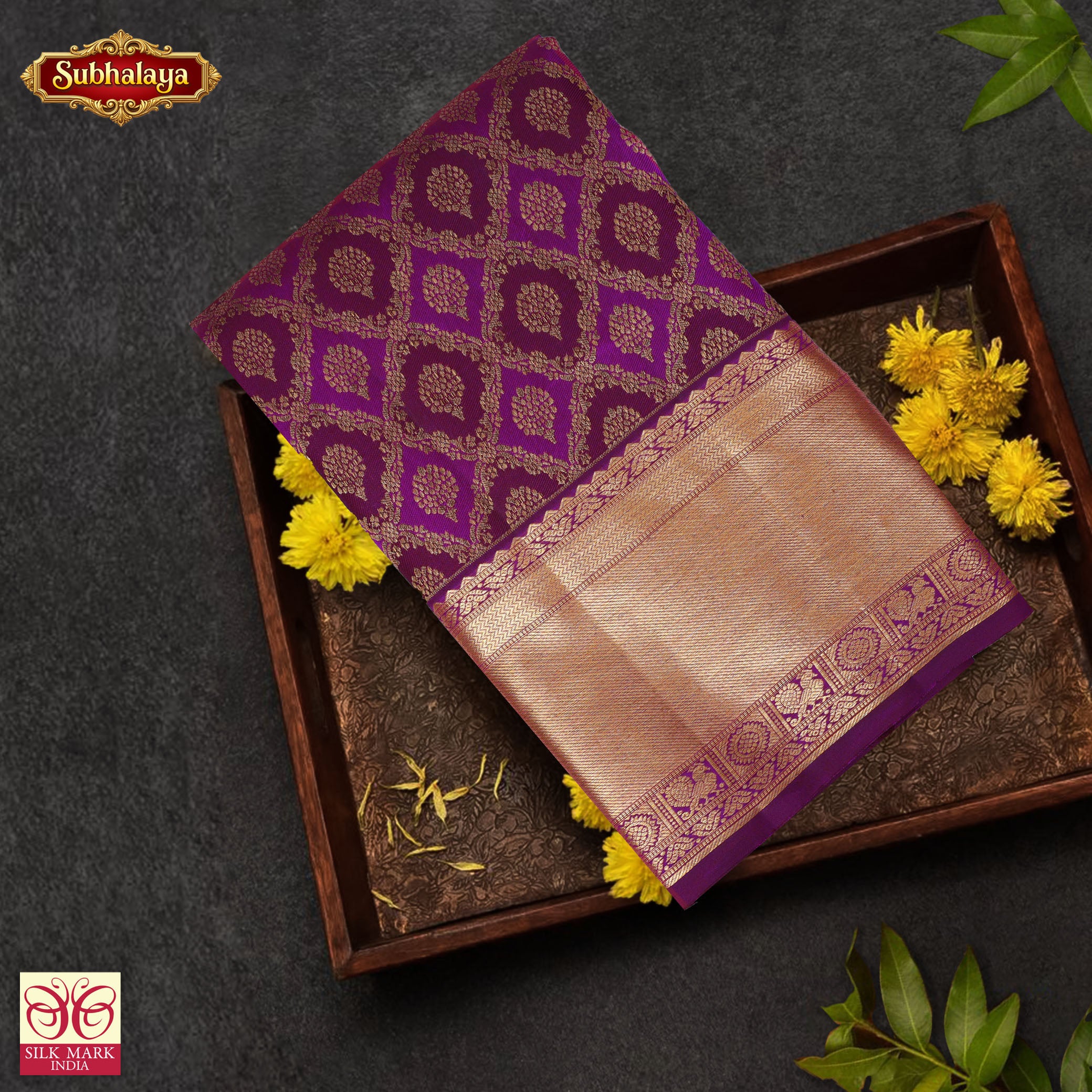 Purple  With Gold Zari Wedding Subalaya Silk Saree