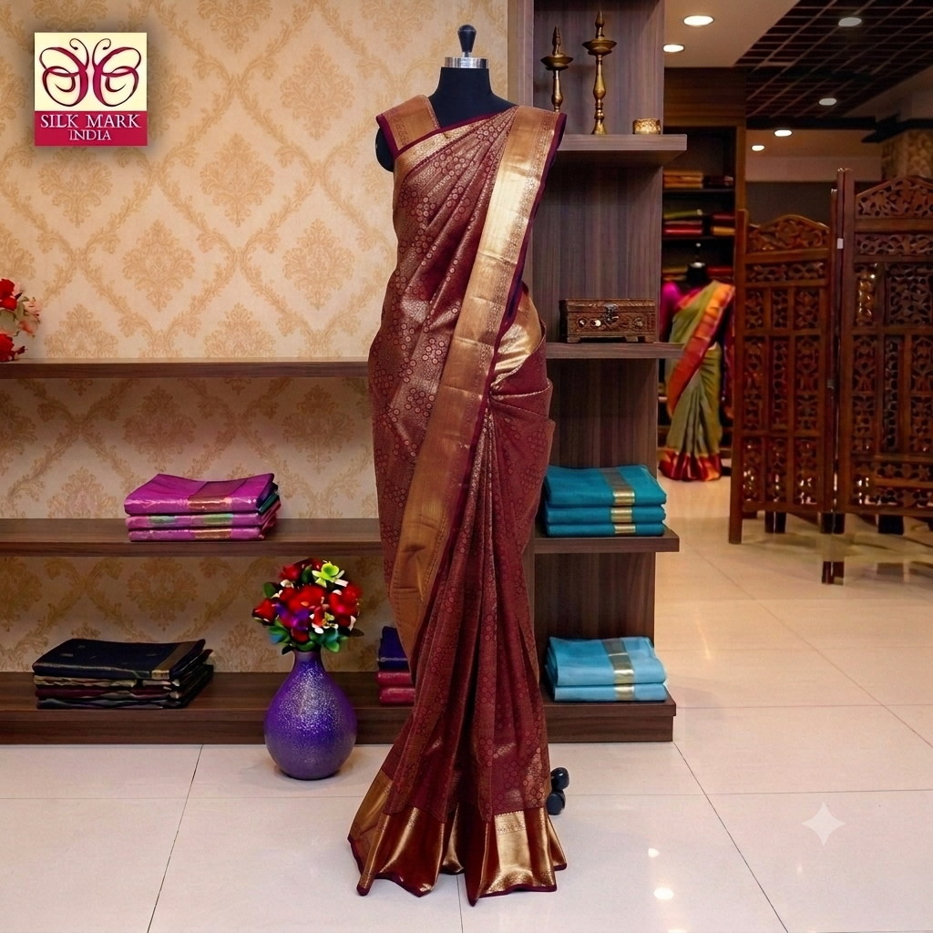 Maroon With Gold Zeri Subalaya Wedding Silk Saree