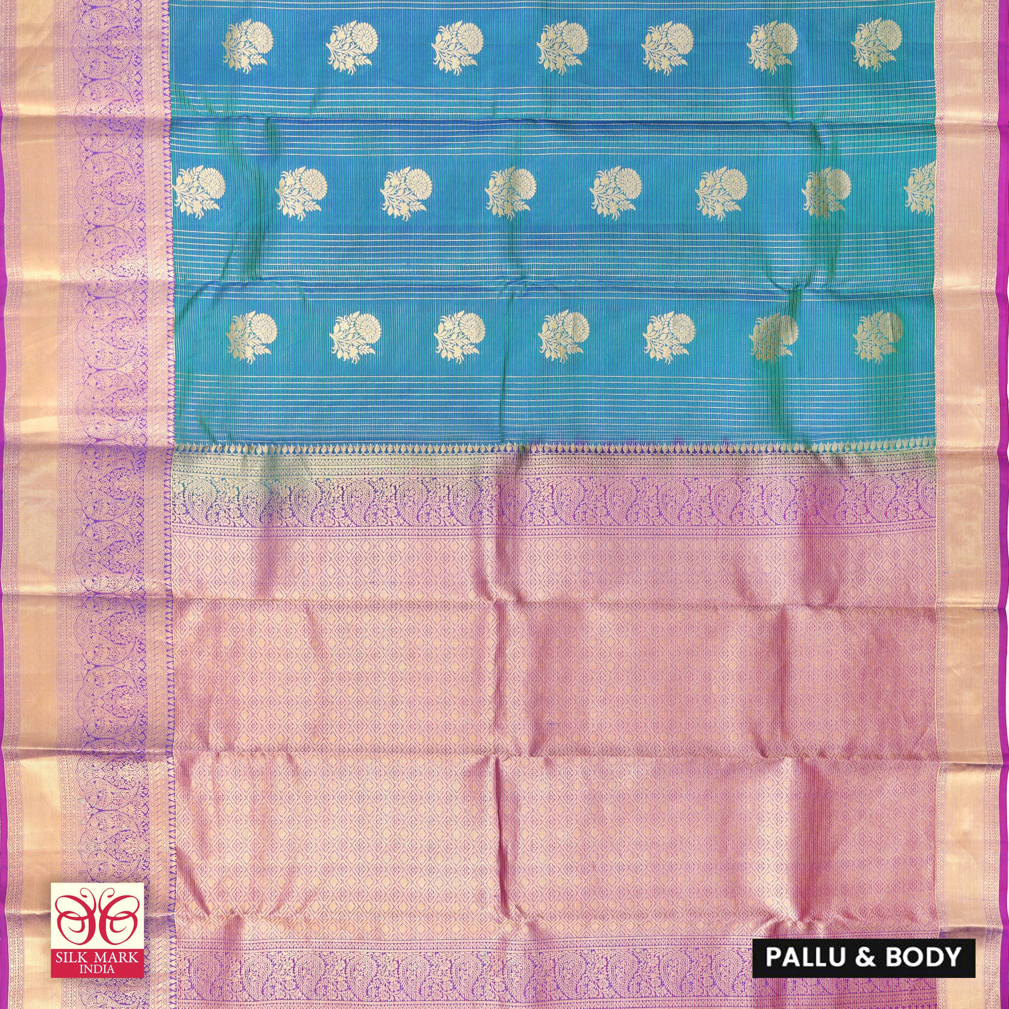 Green With Magenta Pink Kanchipuram Pure Soft Silk Saree